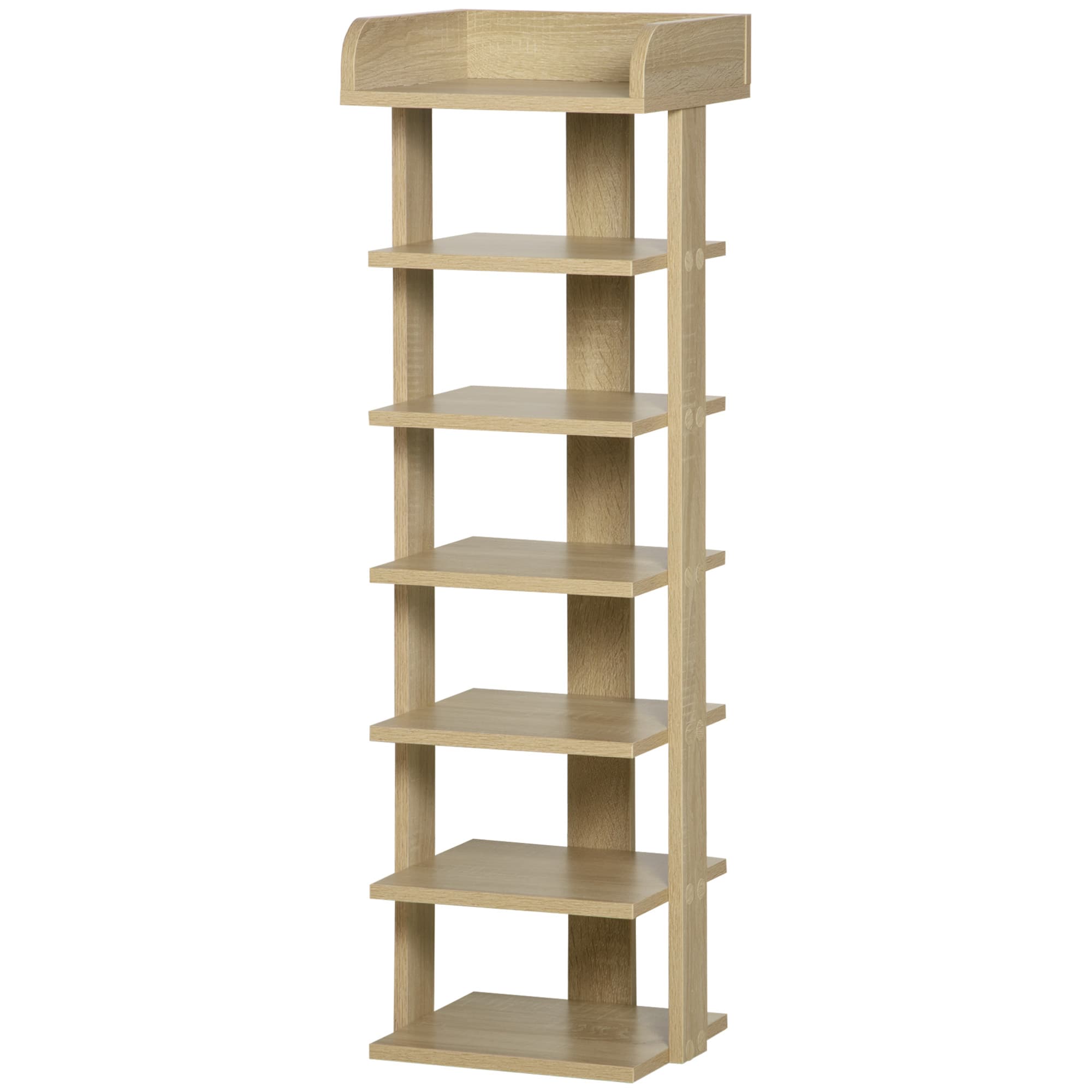 HOMCOM Etagère à Chaussures d'Entrée en Bois, Étagère pour 6 Chaussures avec Étagère pour Objets, 32x30x104 cm, Chêne