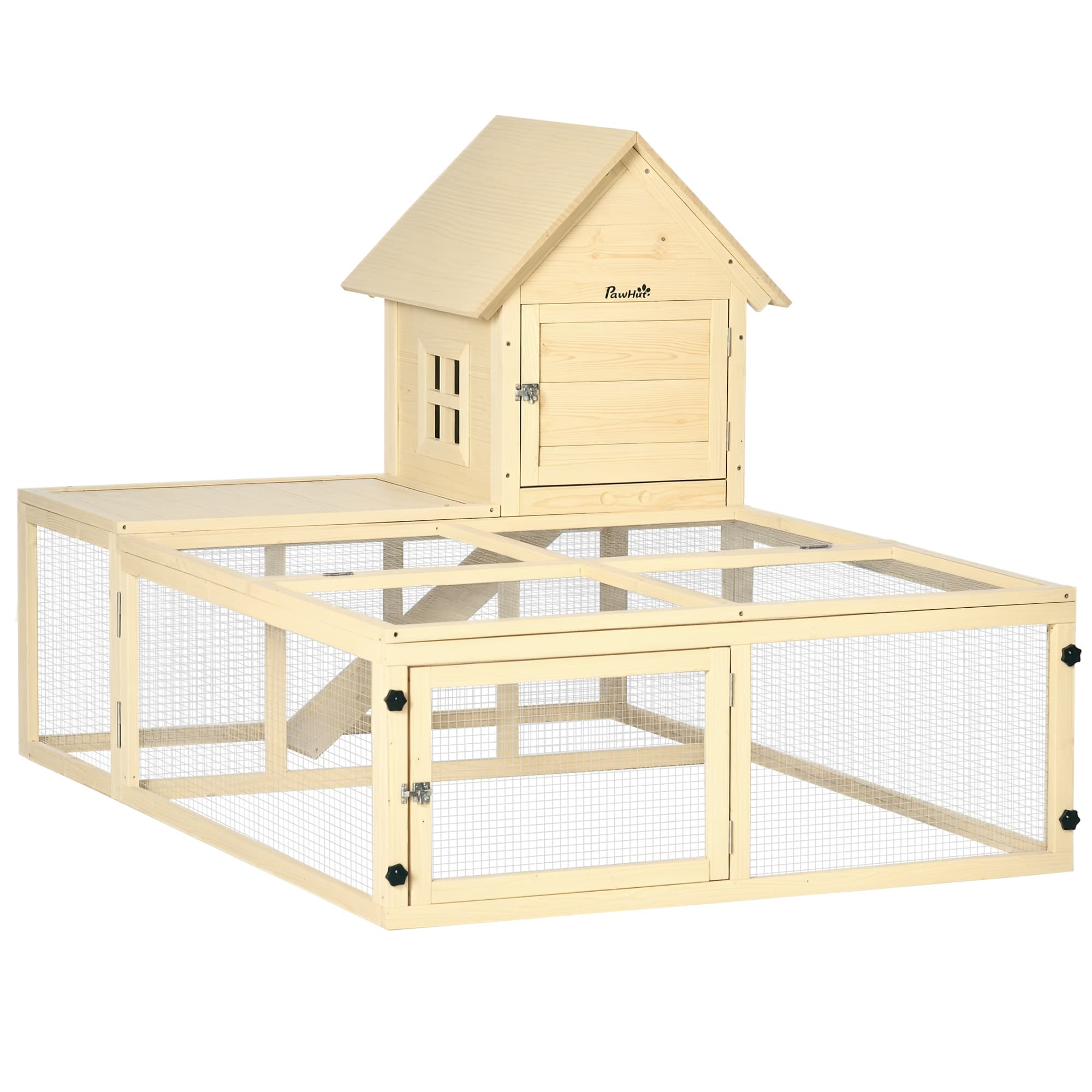 PawHut Clapier cage à lapin villa pour lapin en bois 2 niveaux avec aire de course rampe et portes verouillables 151,5 x 106 x 97 cm Aosom France