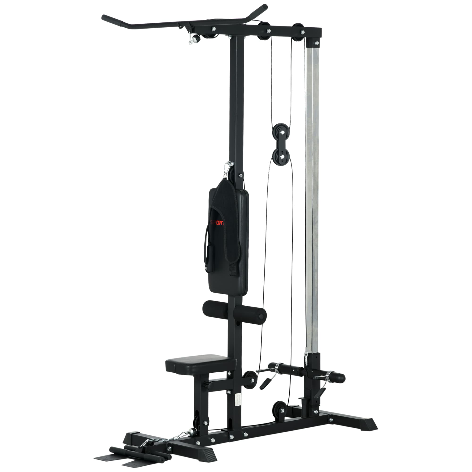 SPORTNOW Station de force pour la maison, tirages de rame, sans poids, équipement de fitness pour la maison, acier, simili cuir, Noir