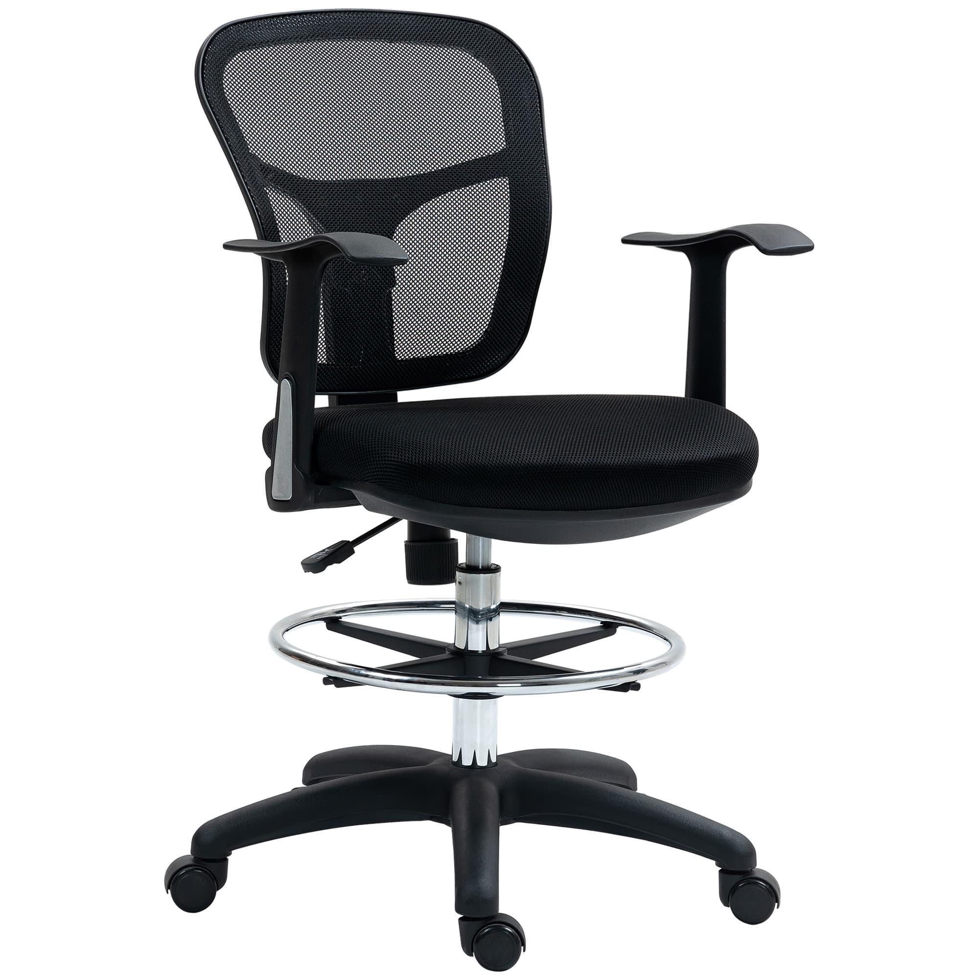 HOMCOM Chaise Pivotante avec Anneau Repose-Pieds et Dossier Courbé, en Polyester, Mousse et Plastique, 55x58x94 cm, Noir