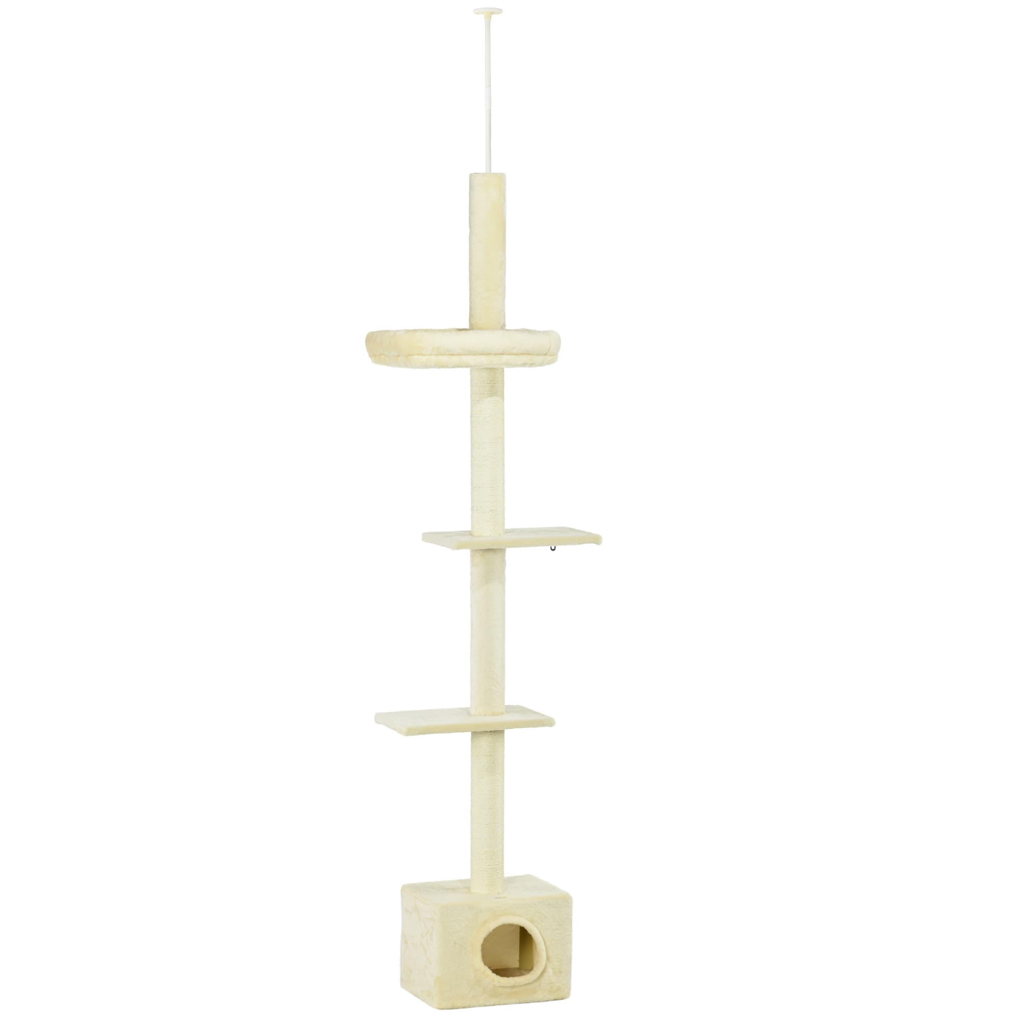 PawHut Arbre à Chats Poteau à Griffer Hauteur Réglable 4 Niveaux Niche 440x31x240-270cm Aosom France