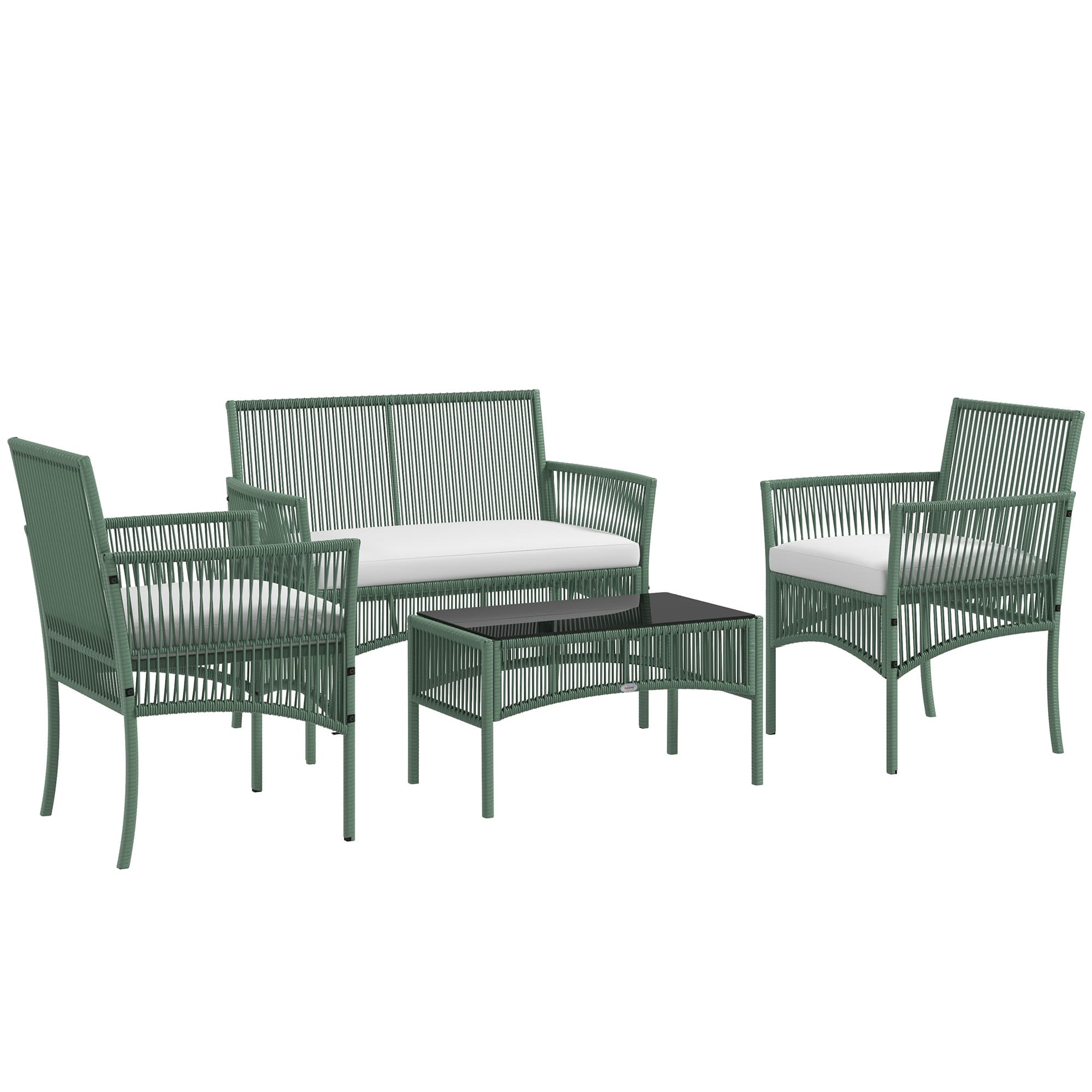 Outsunny Ensemble salon de jardin 4 pièces canapé 2 places 2 fauteuils 1 table basse plateau verre trempé
