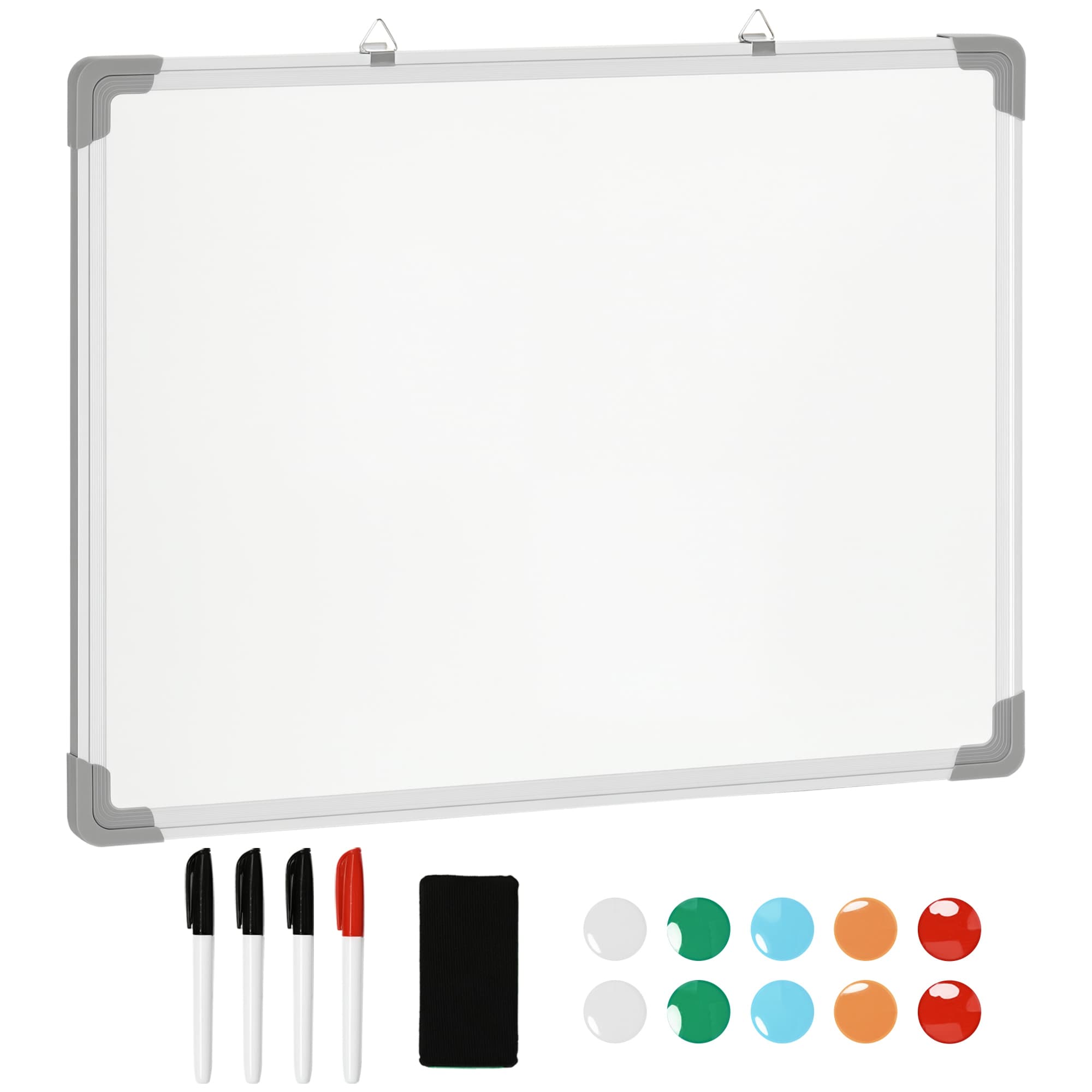 HOMCOM Tableau blanc tableau mural magnétique cadre aluminium 60 x 45 cm avec feutres, effaceur et aimants