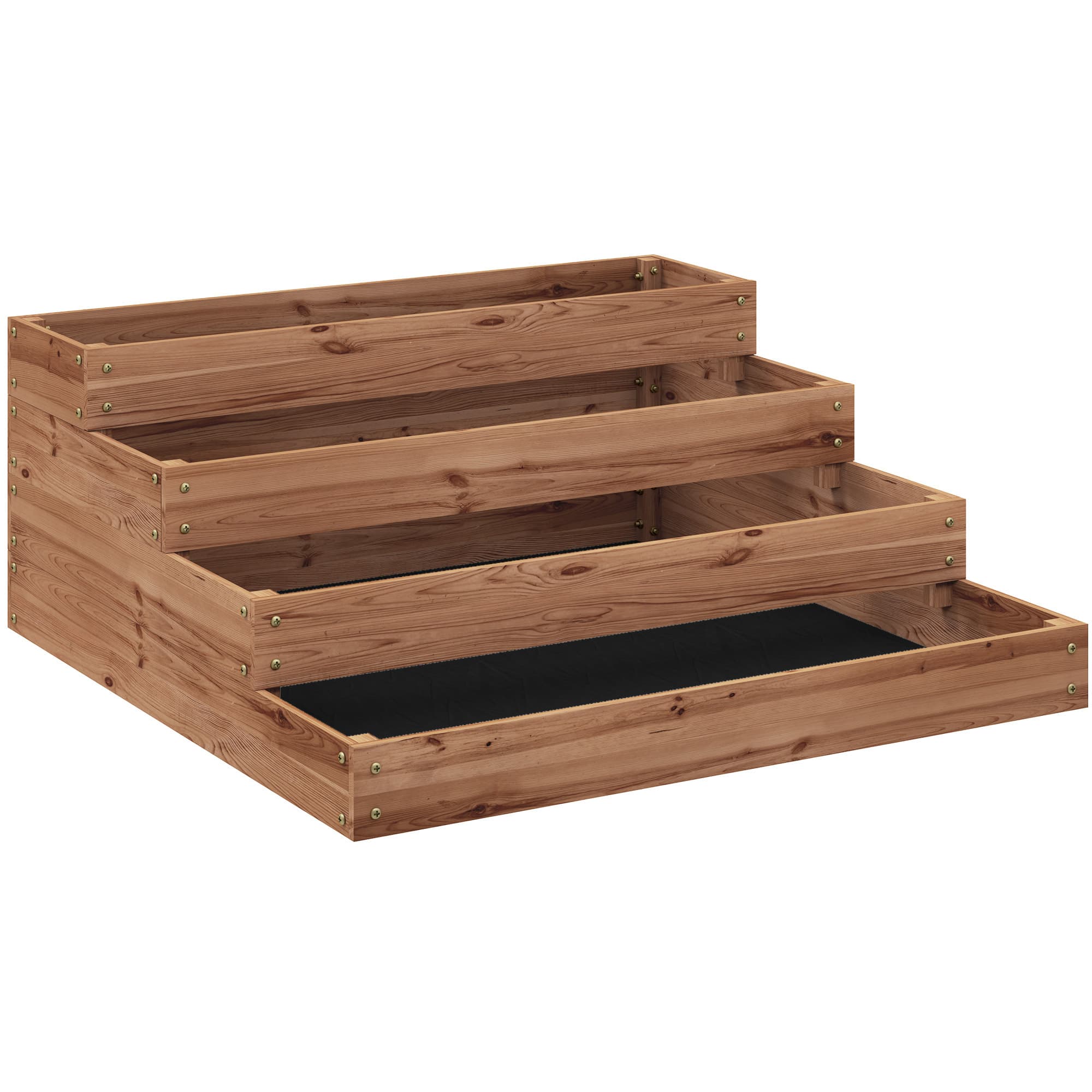 Outsunny Lit de Jardin surélevé à 4 Niveaux en Bois de Sapin avec Fond Ouvert, 113x113x46 cm, Marron