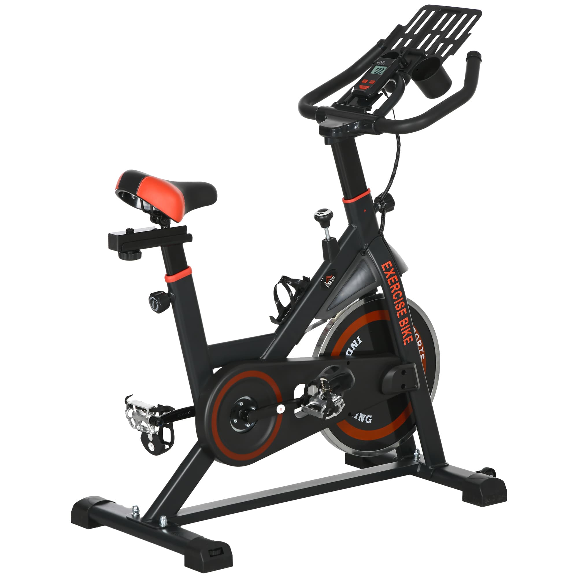 HOMCOM Vélo d'Appartement avec Volant d'Inertie de 8 kg et Écran LCD, en Acier et ABS, 103x53x100-114 cm, Rouge et Noir