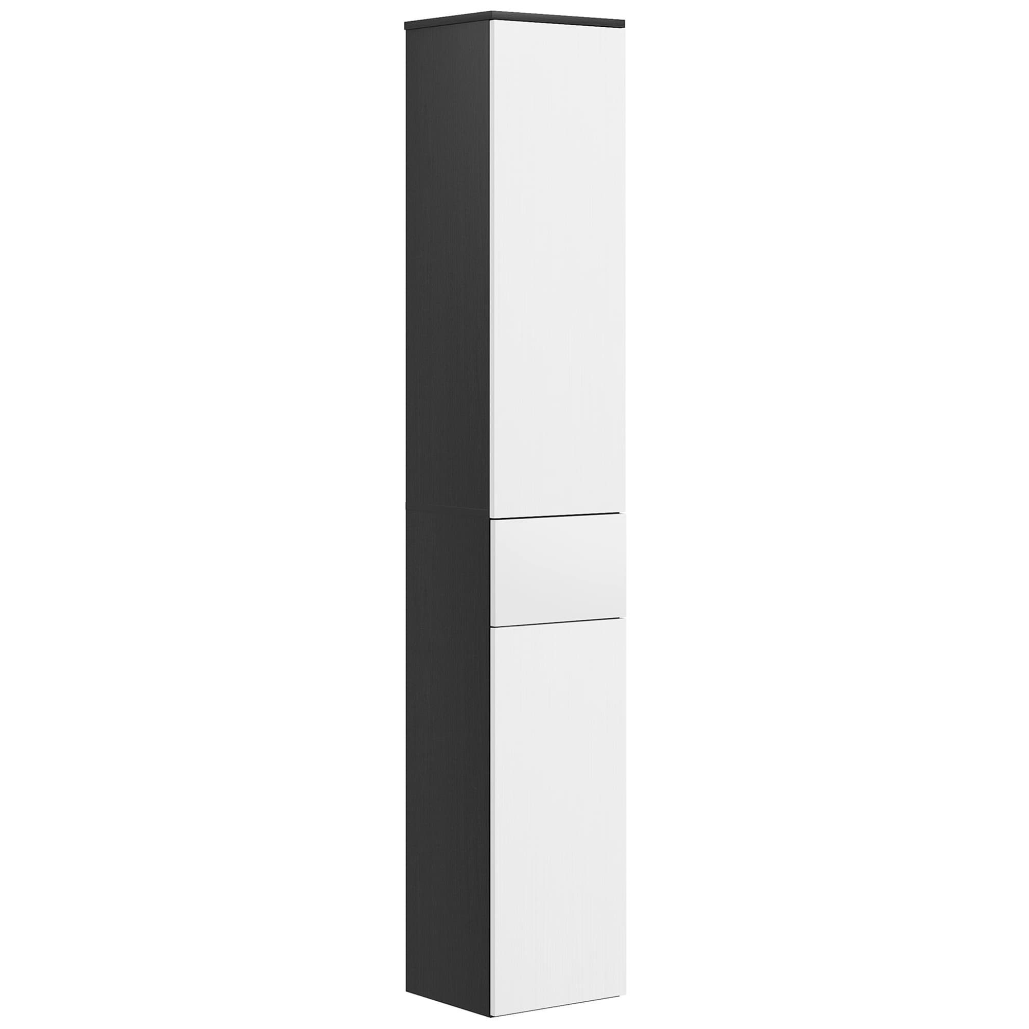 Kleankin Colonne de Salle de Bain Salvaspazio en Bois avec 2 Armoires et Tiroir, 30x28x180 cm, Noir