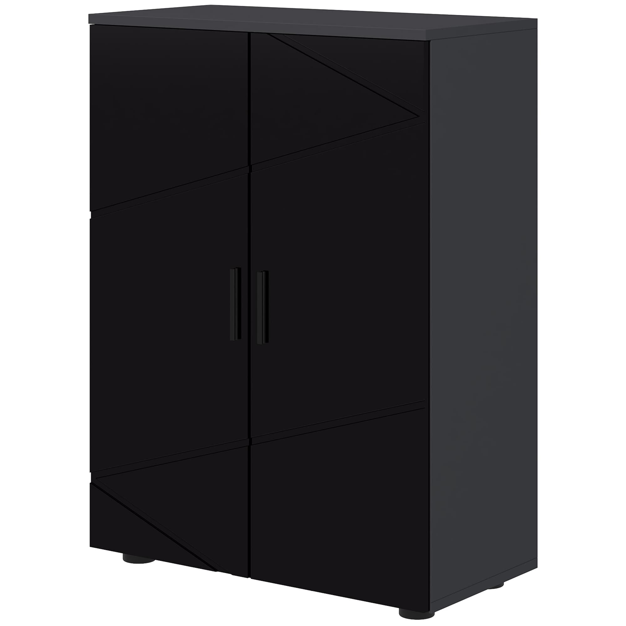 Kleankin Mobilette Salle de Bain 2 Portes en Bois avec 3 Étagères et Fermeture Amortie, 60x30x82cm, Noir