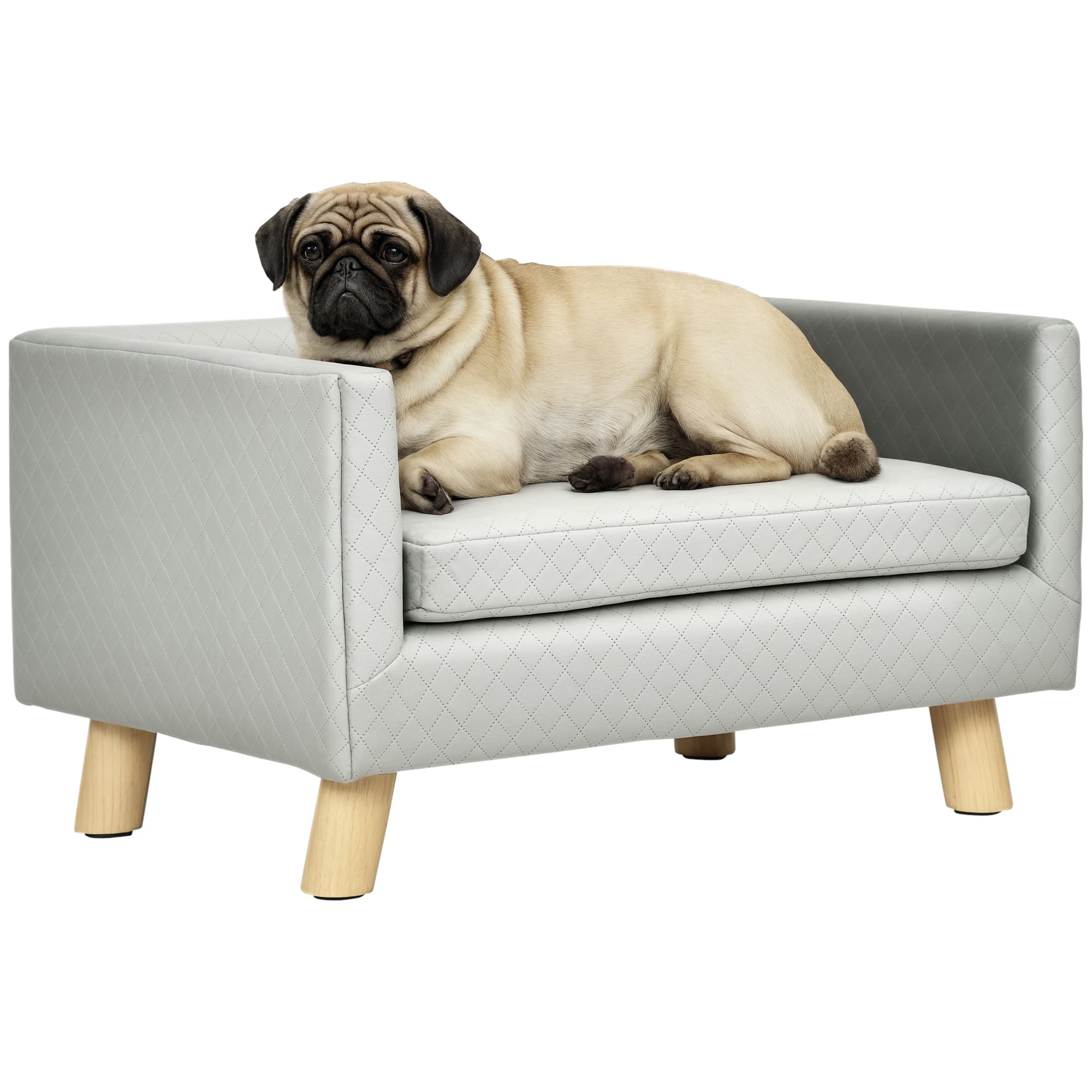 PawHut Lit canapé chien panier chat design scandinave + coussin fourni velours+ Accoudoir Coussin Velours Confort 64 x 45 x 36 cm Gris Aosom France