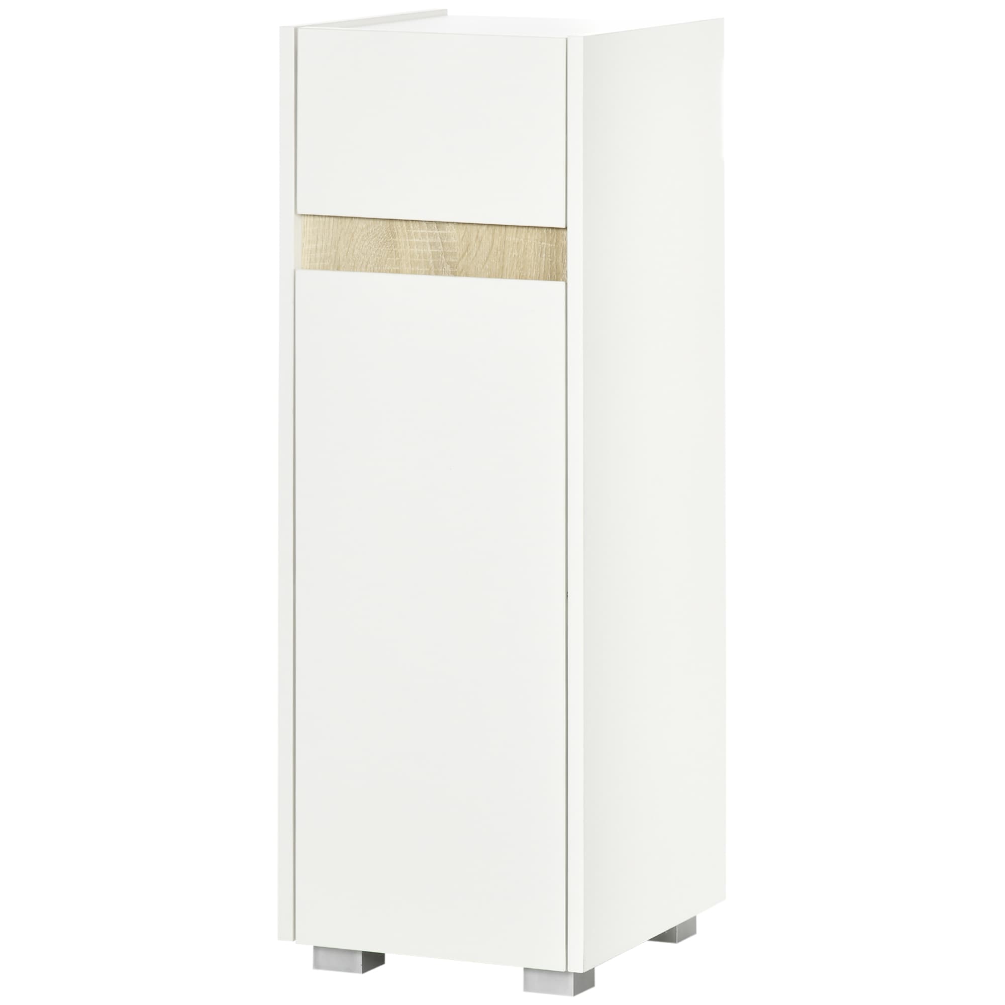 kleankin Mobiletto Salle de Bain avec Tiroir et Armoire avec Étagère Réglable en Bois 30x33x88cm, Blanc