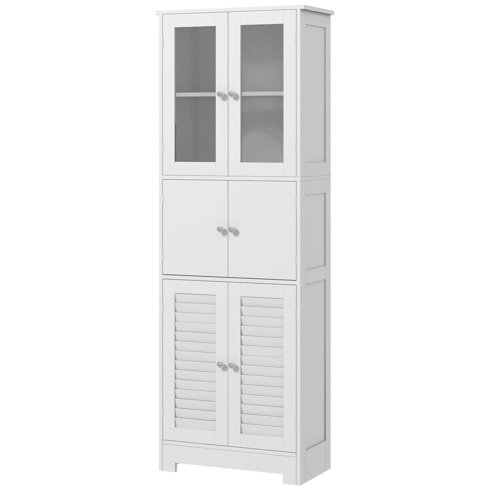 HOMCOM Mobile Colonne Salle de Bain avec 3 Armoires et Portes en Verre et à Persiennes, 60x30x170,5cm, Blanc