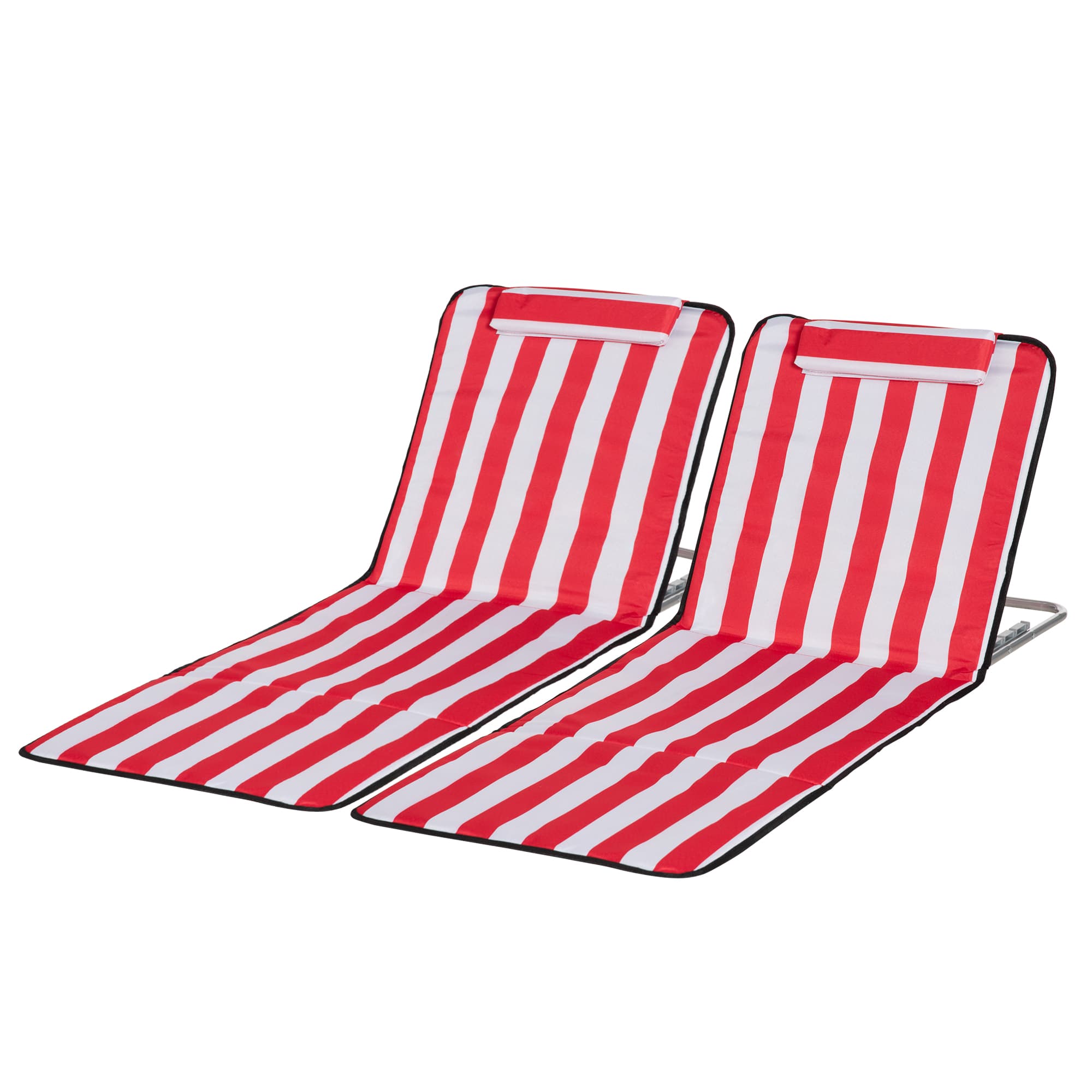 Outsunny Set 2 Transats de Plage Pliables avec Dossier Réglable à 5 Niveaux et Sac, Rouge