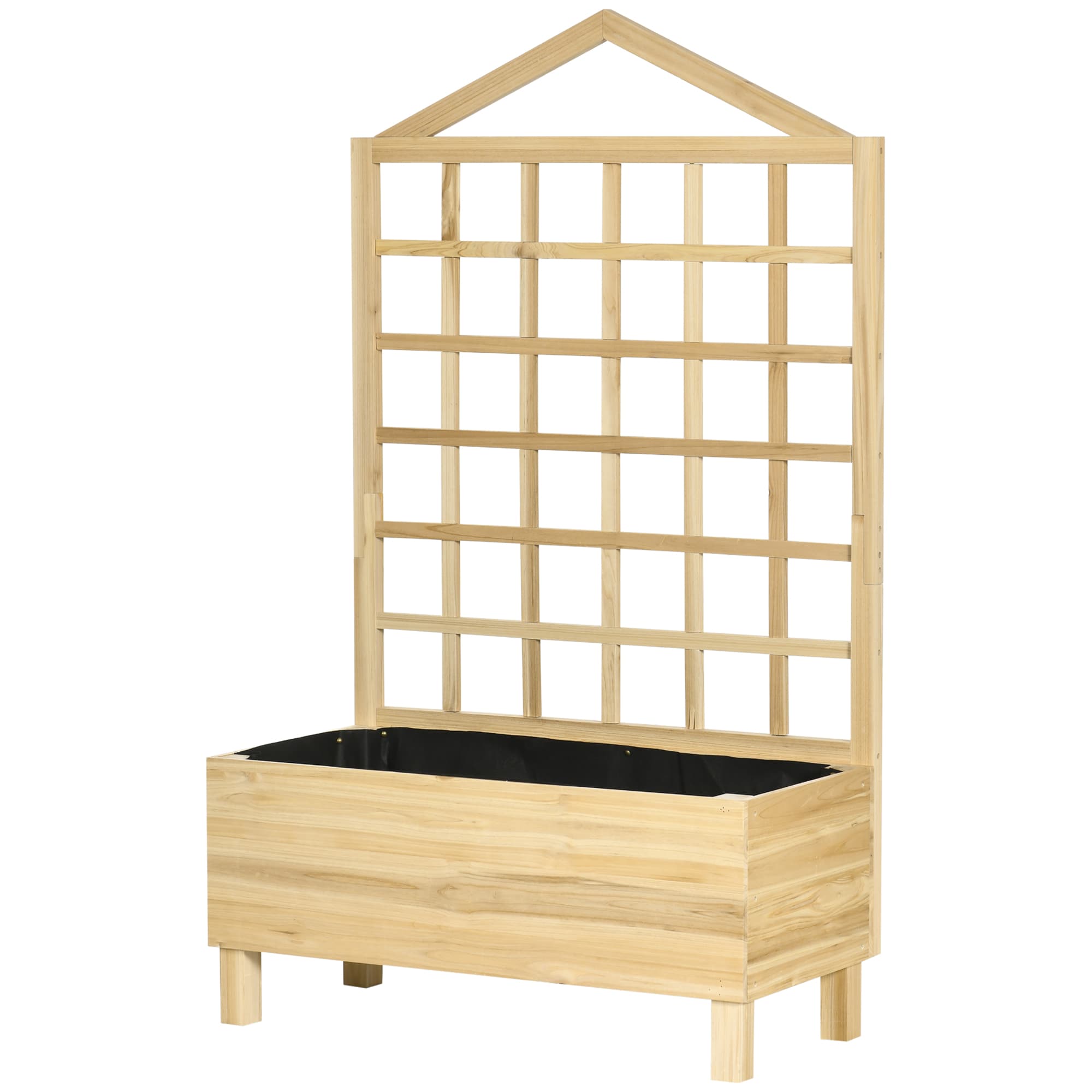 Outsunny Bac à Fleurs d'Extérieur en Bois de Sapin avec Treillis et Trous de Drainage, 90x43x150 cm