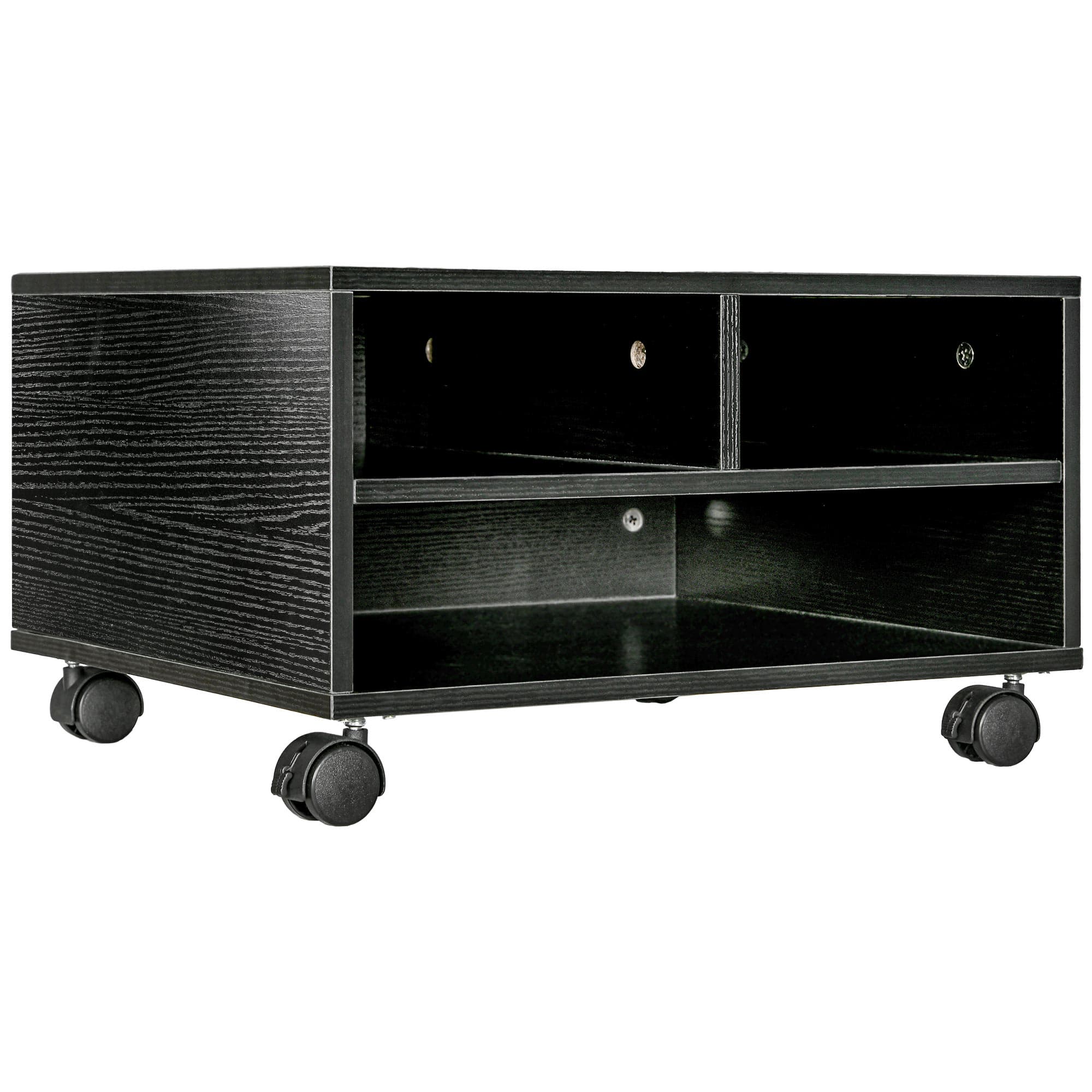 HOMCOM Mobile Porte-Imprimante à 2 Étages en Bois avec Roulettes pour Bureau et Studio, 47x40x22,5cm, Noir