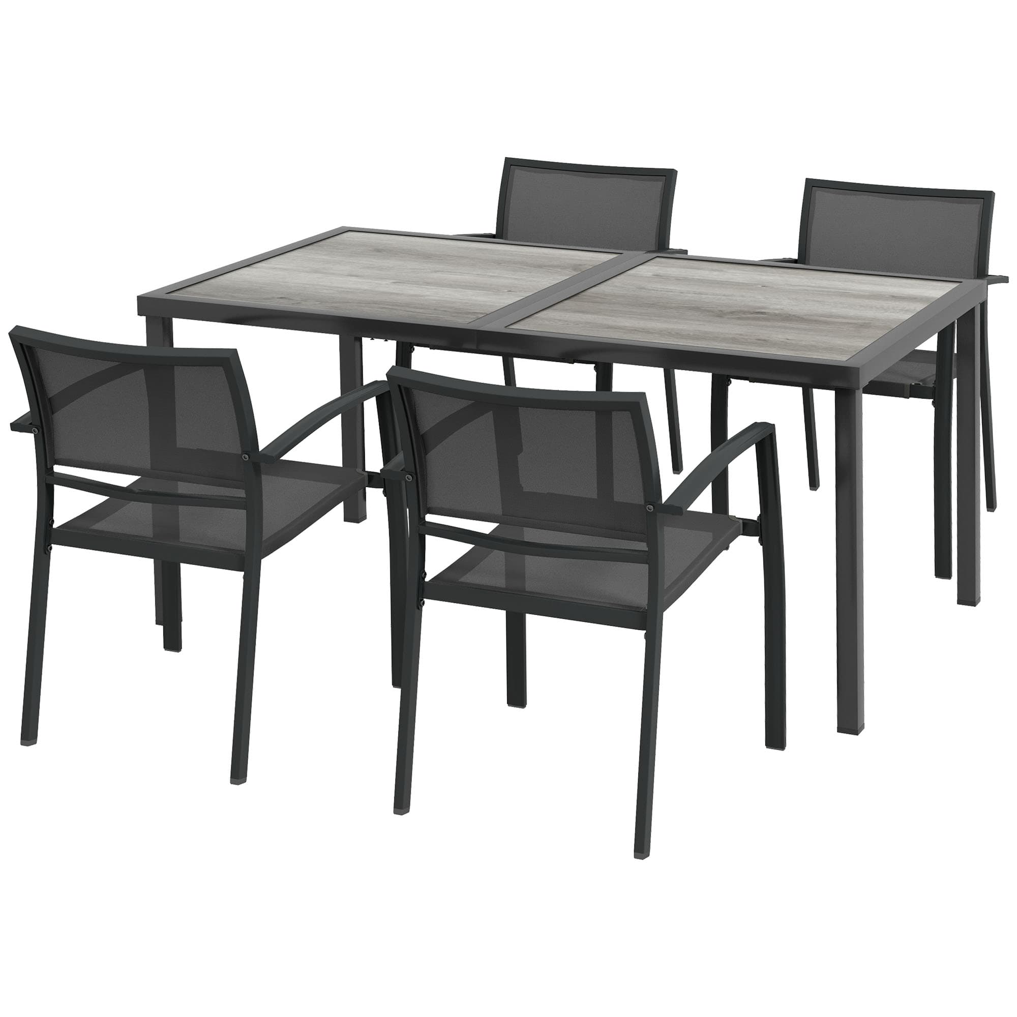 Outsunny Ensemble de mobilier de jardin Gartensitzgruppe, 1 table, 4 chaises, 150 x 87 x 72 cm, Gris