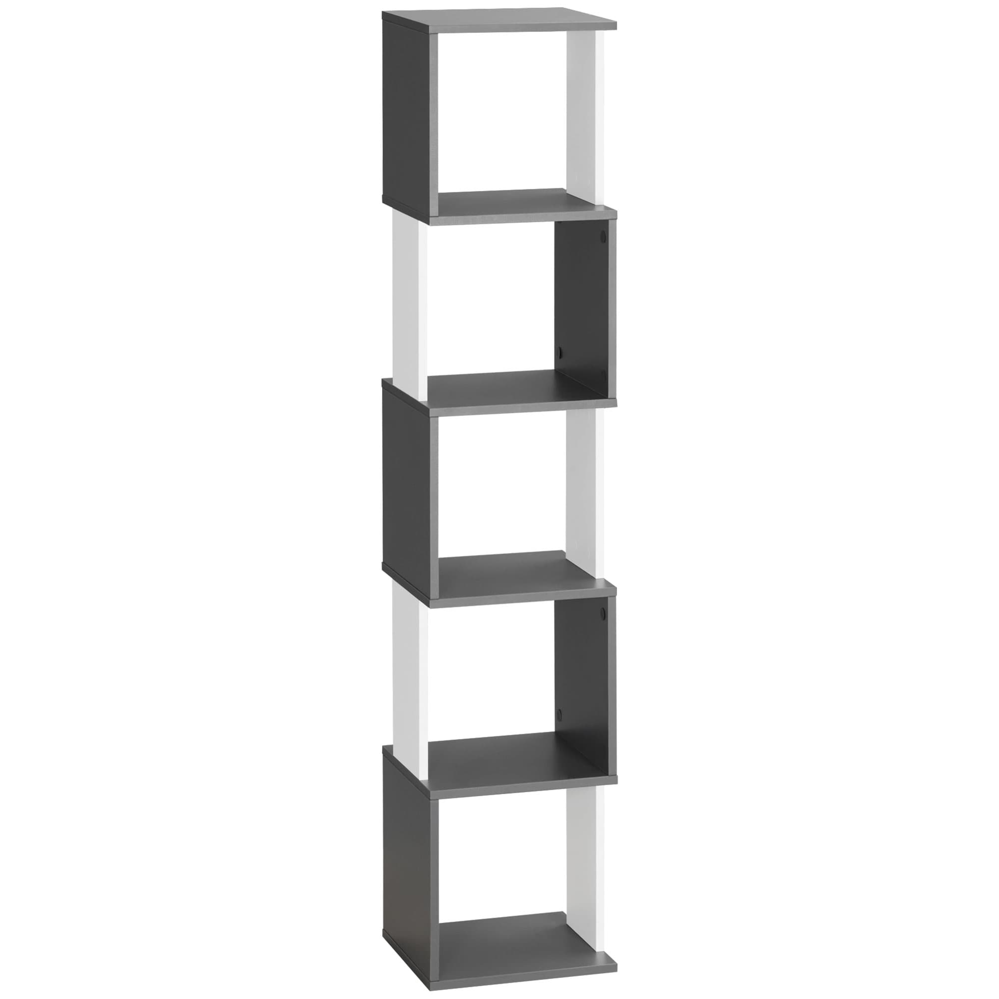 HOMCOM Bibliothèque Moderne Gain de Place à 5 Étagères en Bois, 33x28x161 cm, Gris et Blanc