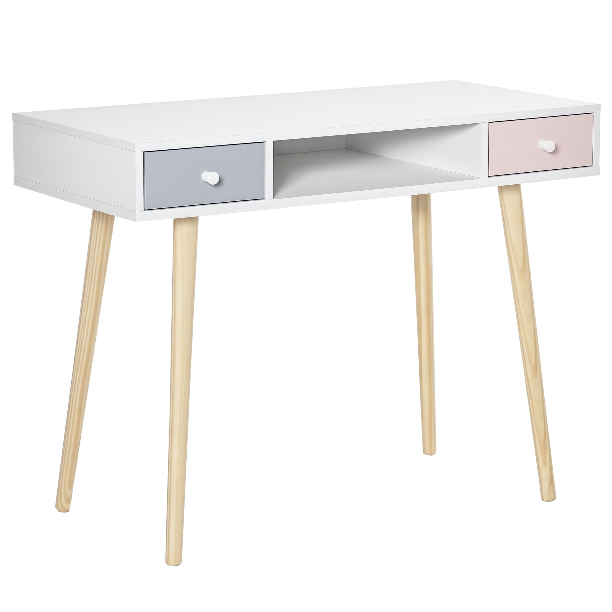 HOMCOM Bureau enfant en bois de pin table d'étude bureau ergonomique avec tiroir et compartiment de rangement rose 100L x 48l x 76,5H cm