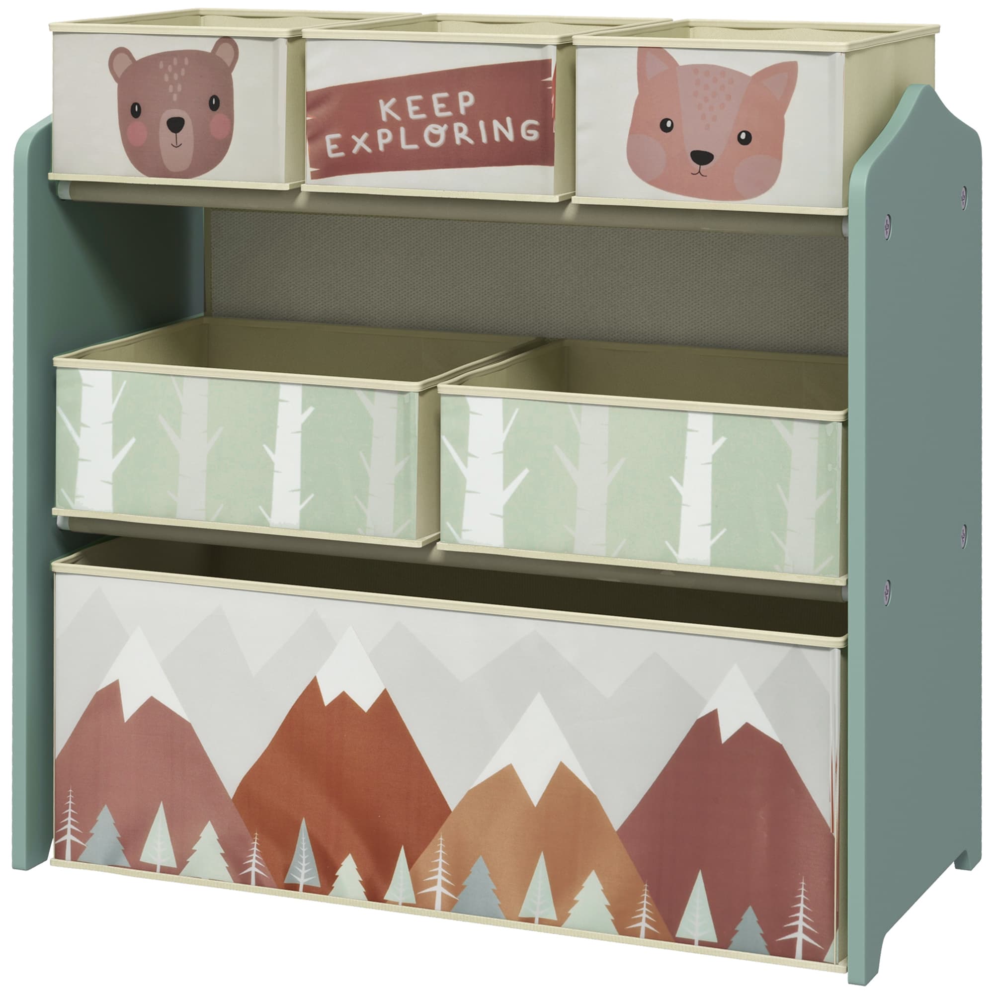 ZONEKIZ Armoire pour enfants avec 6 tiroirs en tissu, motif mignon, 63x30x66 cm, Vert