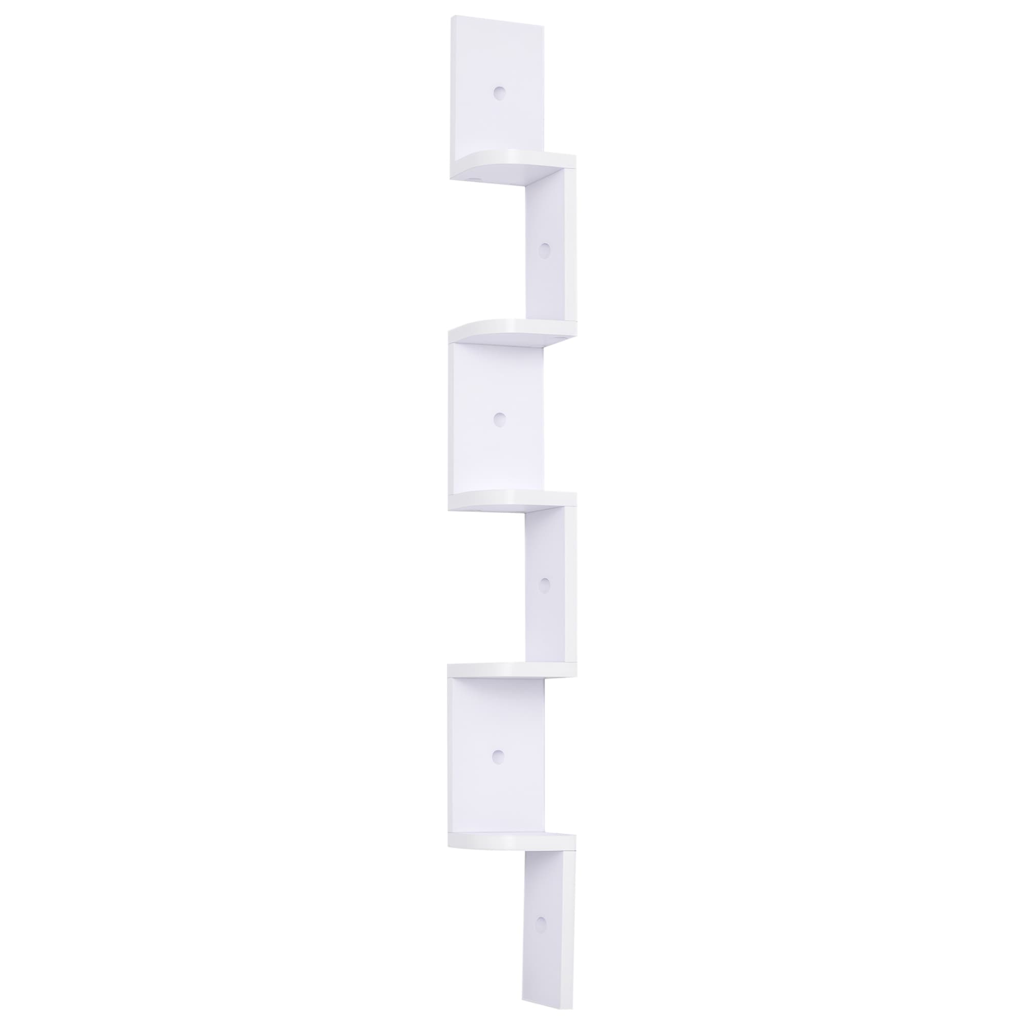 HOMCOM Étagère d'angle étagère murale design contemporain à 5 niveaux hauteur 120 cm forme de zigzag en bois blanc Aosom France