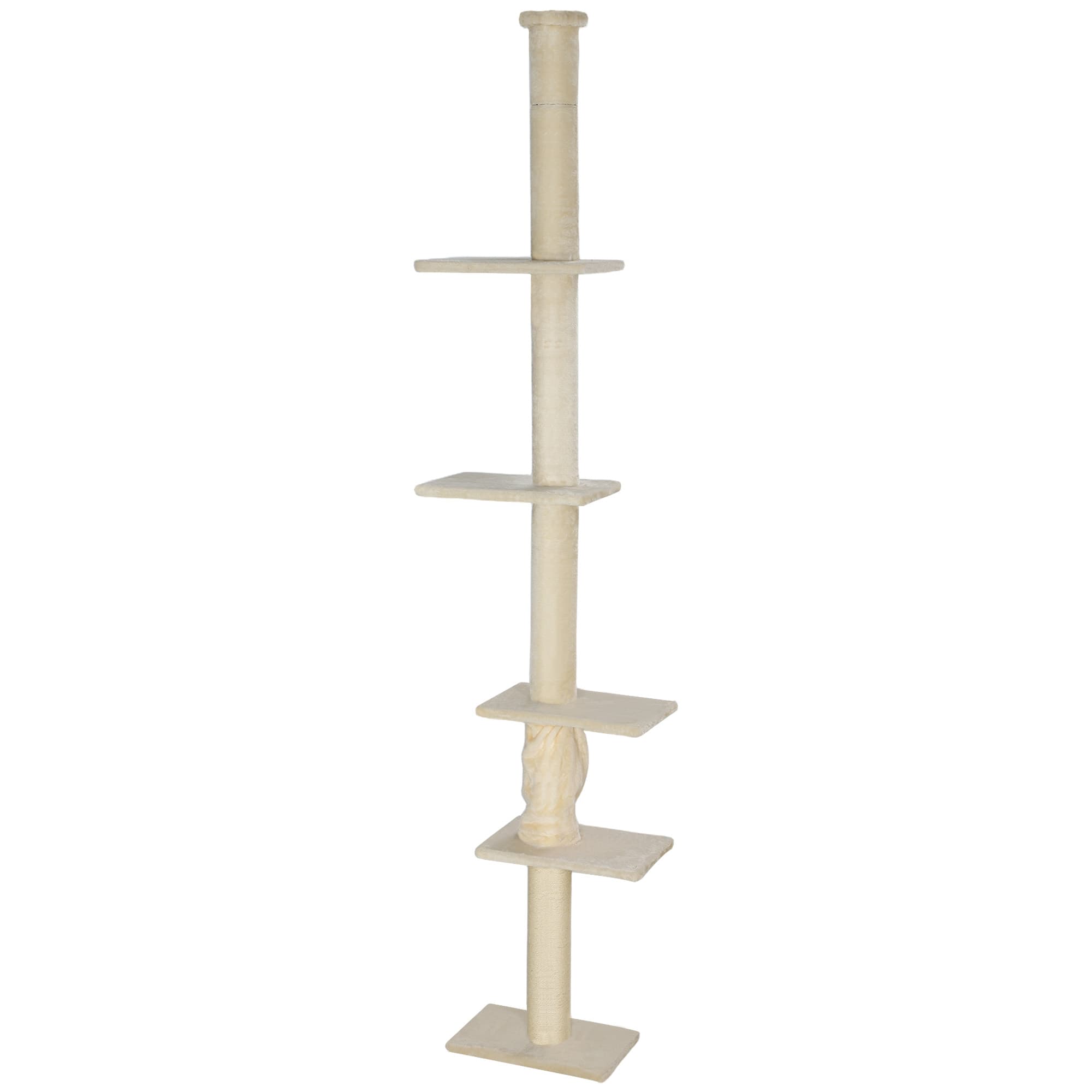 PawHut Arbre à griffer, hauteur ajustable 225-275 cm, base stable, protection anti-basculement, revêtement en peluche, Crème