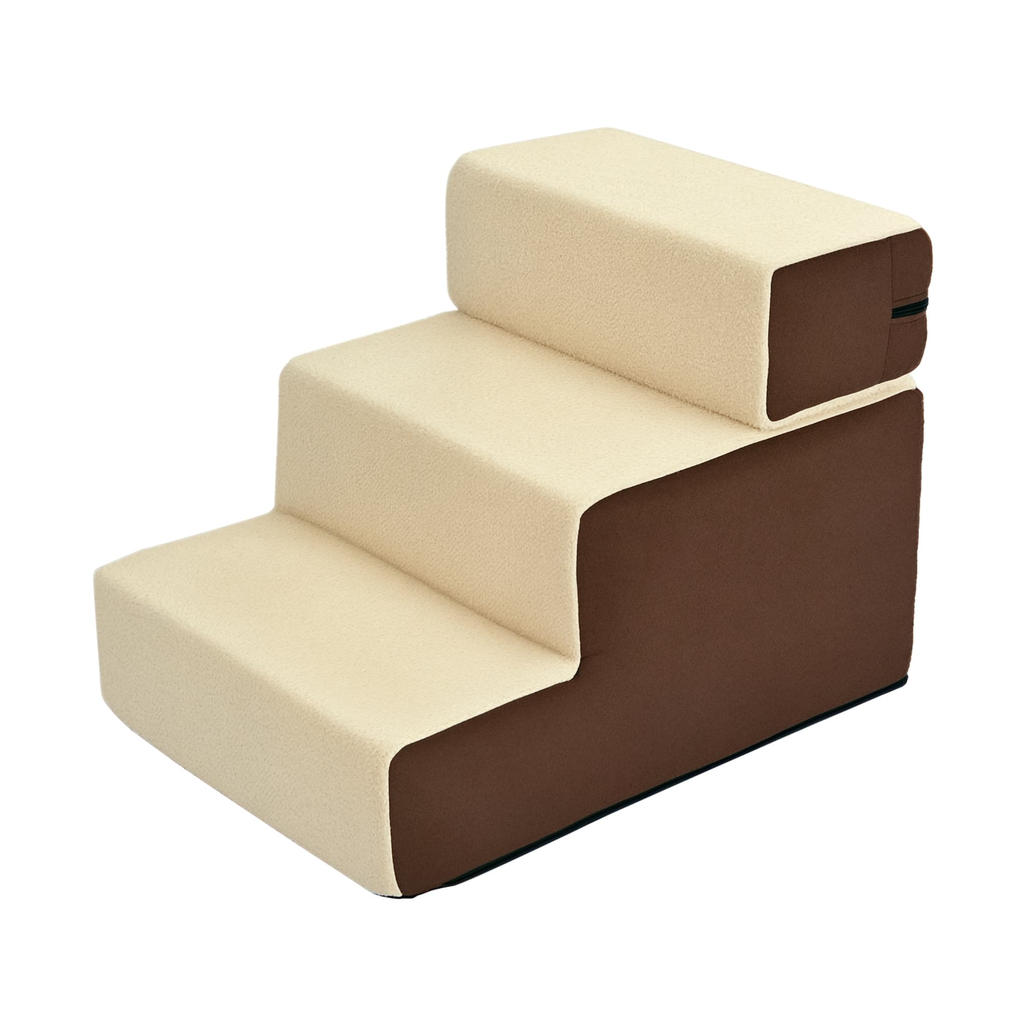 PawHut Escalier pour chien 2/3 marches déhoussable dim. 54L x 40l x 39H cm mousse haute densité tissu peluche courte chocolat crème