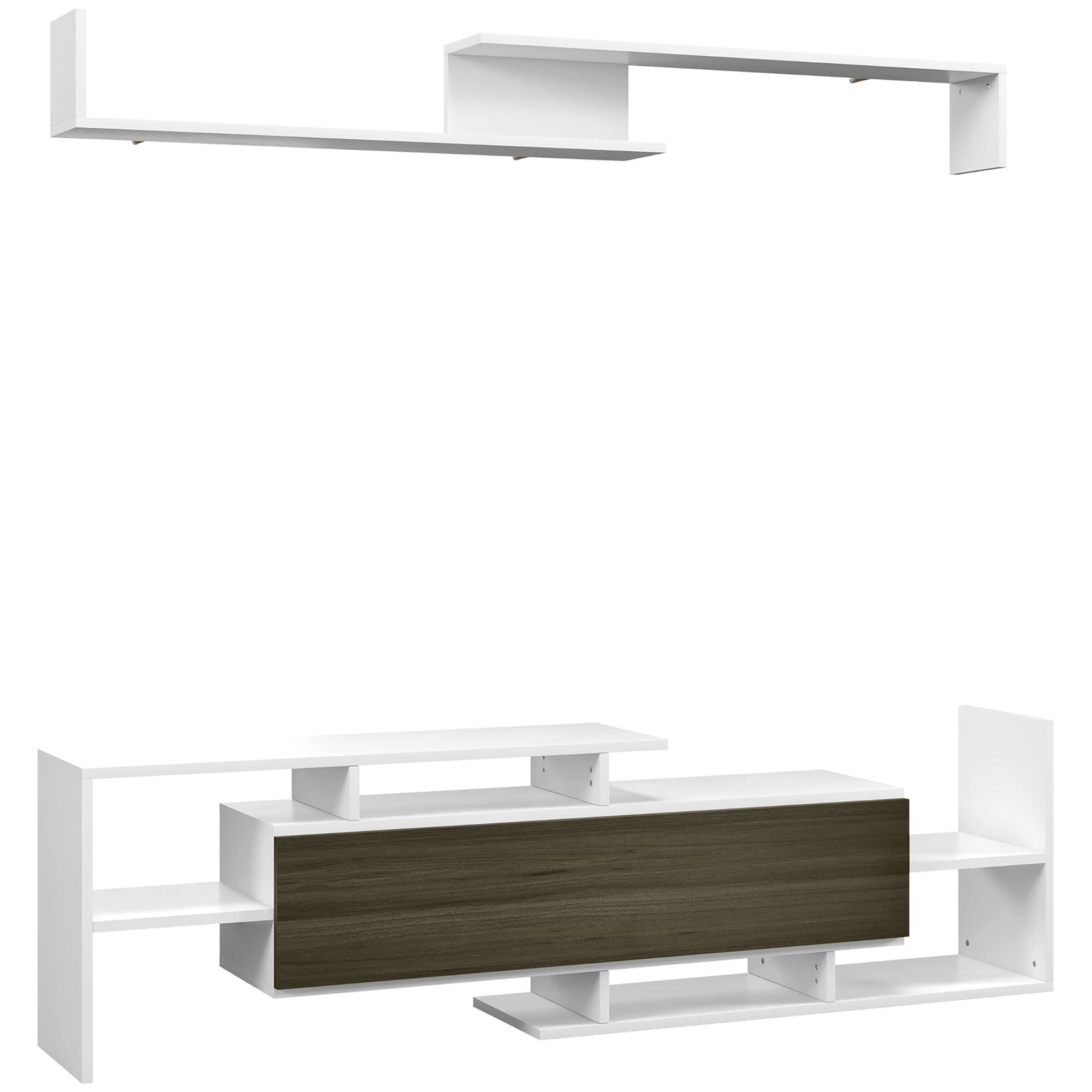 HOMCOM Meuble TV avec Étagère Murale, Étagères Ouvertes et Placard en Bois, Blanc et Noir