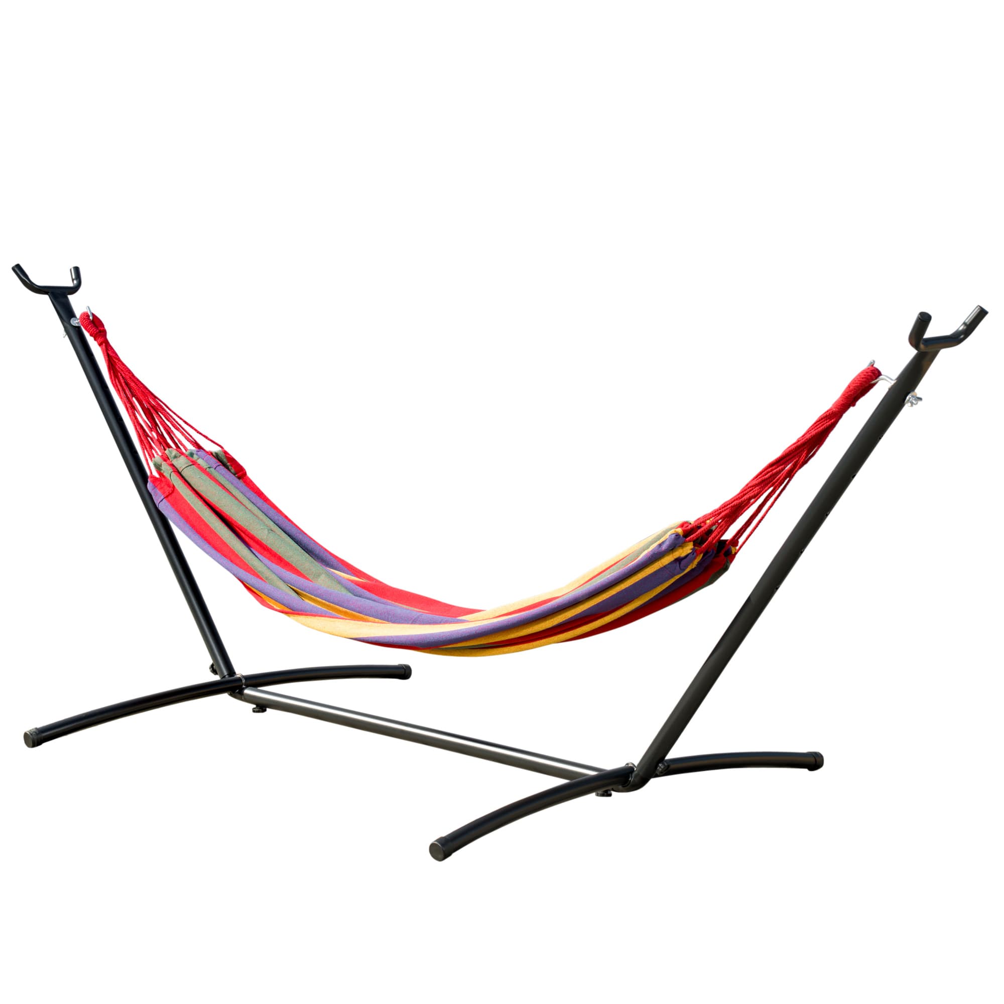 Outsunny Hamac de Jardin Autoportant en Acier et Coton Multicolore, Housse Incluse