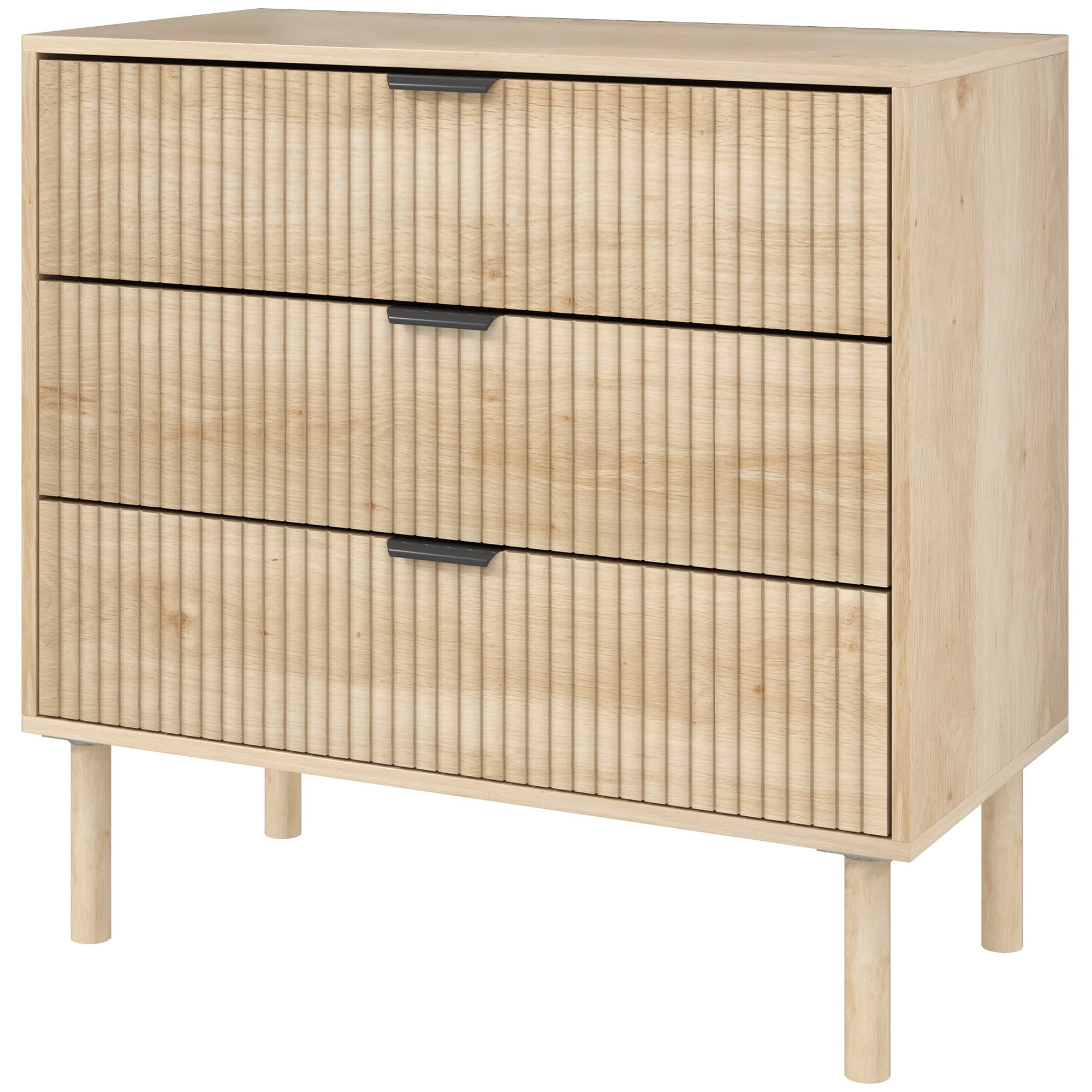 HOMCOM Commode 3 Tiroirs en Bois pour Chambre et Entrée Style Nordique, 80x40x77.5 cm, Chêne