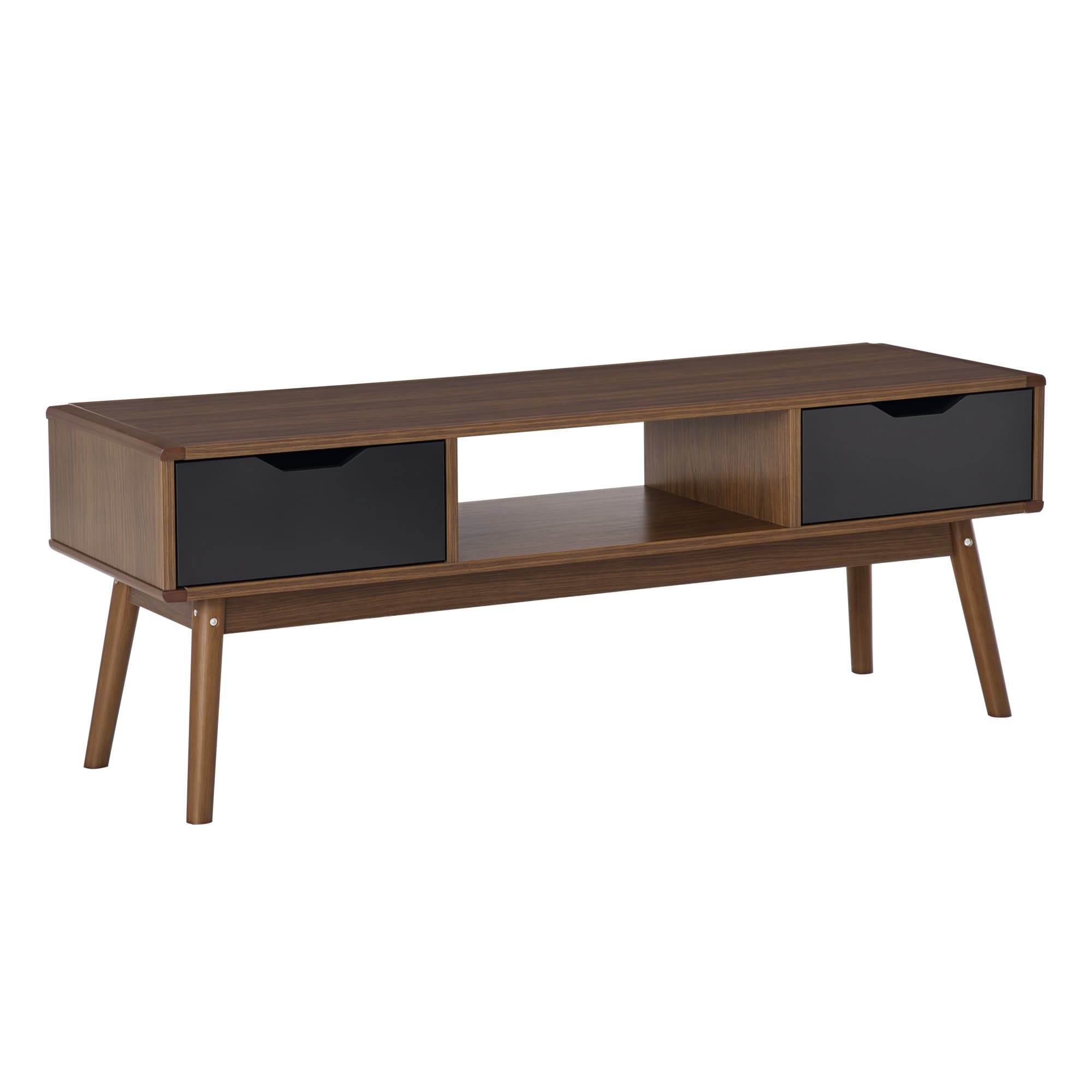 HOMCOM Meuble TV bas sur pieds style scandinave 2 tiroirs Hauteur de 46 cm 122L x 39l x 46H cm coloris chêne clair blanc