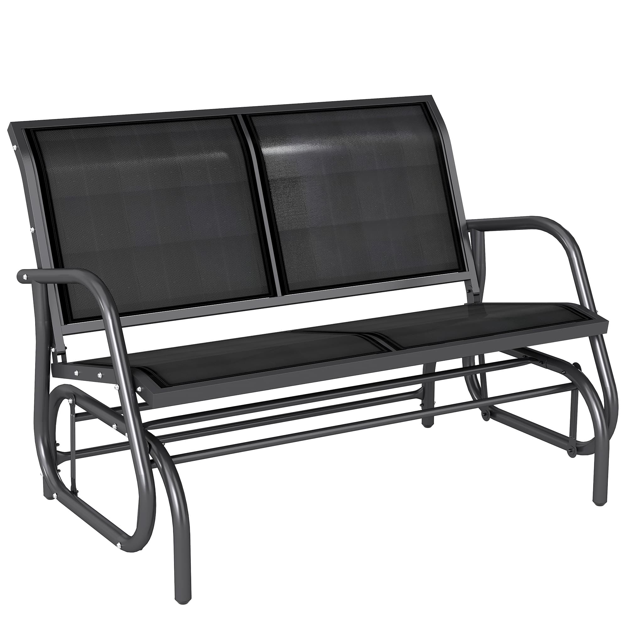 Outsunny Banc à bascule de jardin 2 places design contemporain grand confort accoudoirs assise et dossier ergonomique acier textilène noir