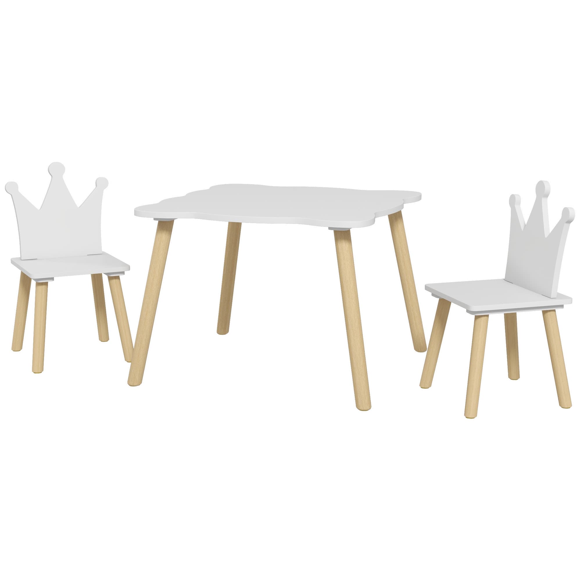 AIYAPLAY Set Table et 2 Chaises pour Enfants avec Dossier en Couronne, Âge 3-6 Ans, Blanc