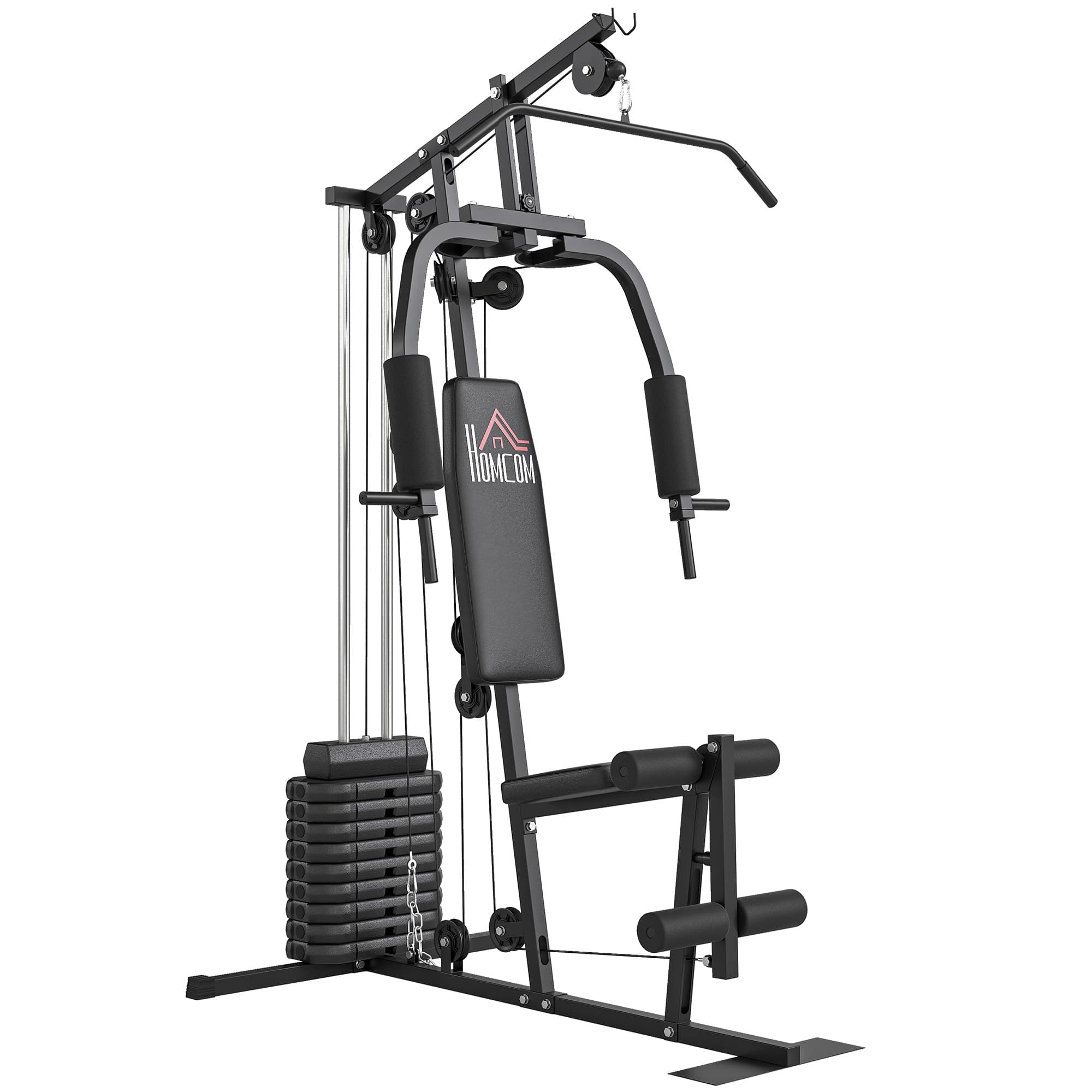 HOMCOM Station de musculation fitness avec 9 blocs de poids de 5 kg, 45kg au total, entraînement complet - 200 x 135 x 103 cm