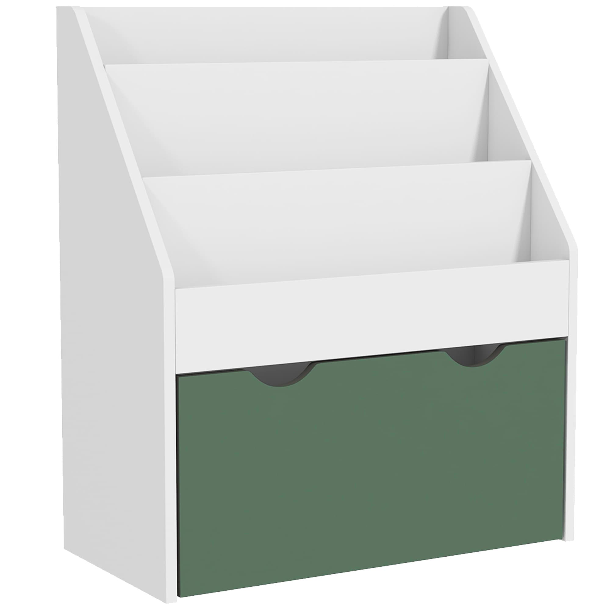 AIYAPLAY Bibliothèque pour enfants Multi-Rangement avec 3 niveaux d'étagères et un tiroir, 62,5L x 30l x 70H cm, vert