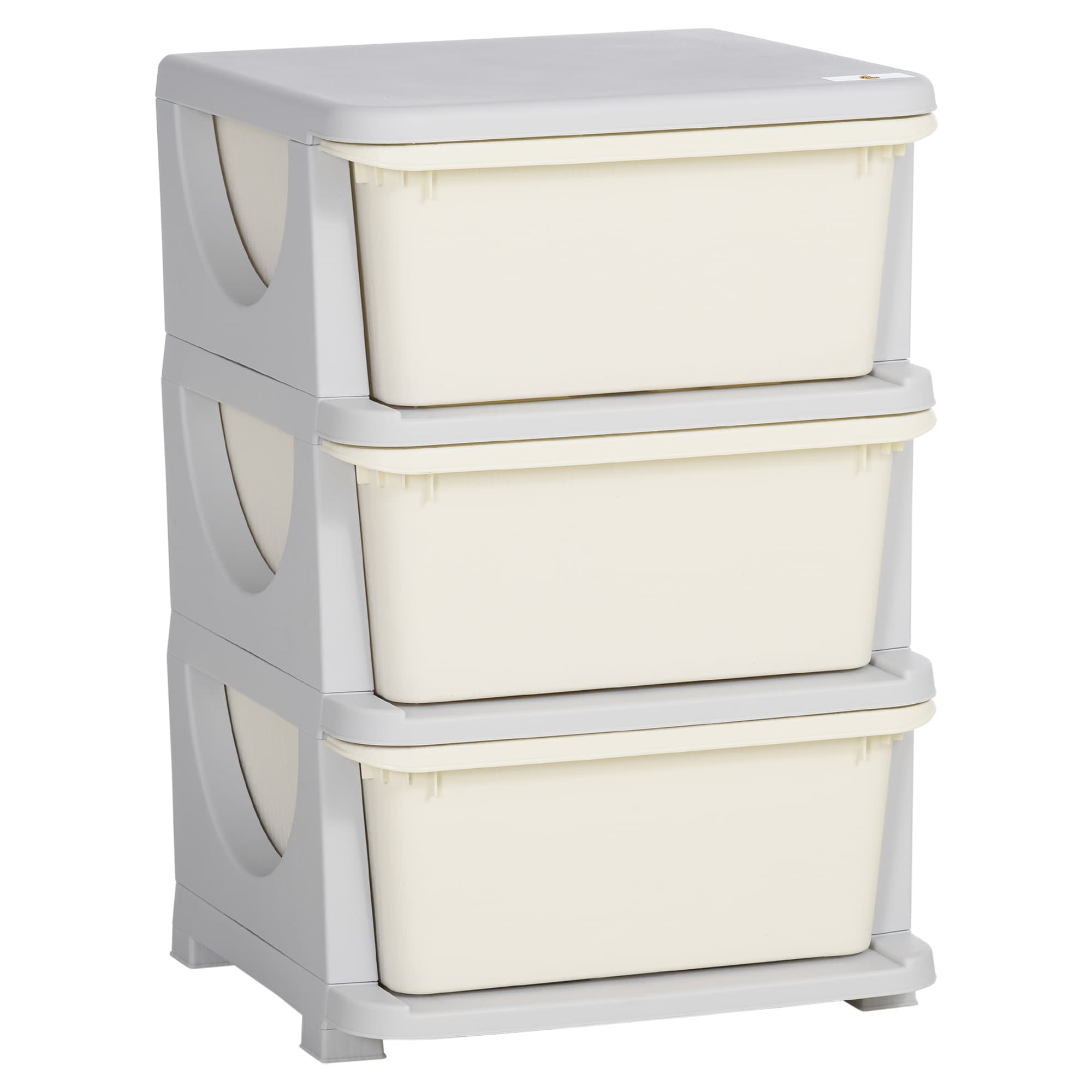 HOMCOM Organisateur de jouets pour enfants avec tiroirs à 3 niveaux, boîtes de rangement en plastique, 37 x 37 x 56,5 cm, crème