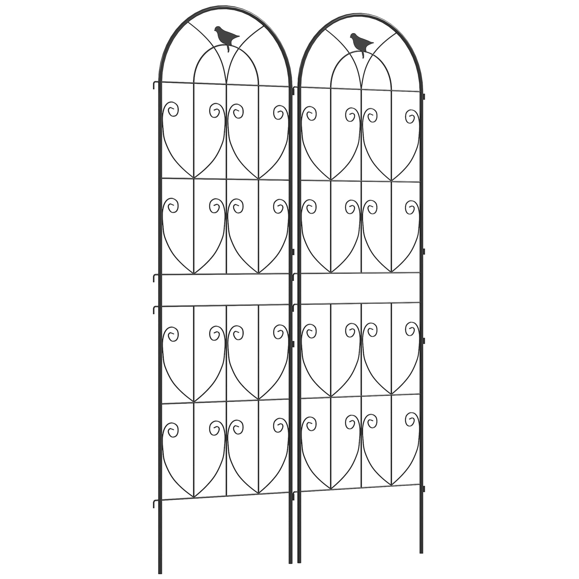 Outsunny Support pour plantes grimpantes avec oiseaux lot de 2 treillis de jardin pour légume vigne fleur métal 50 x 180 cm noir