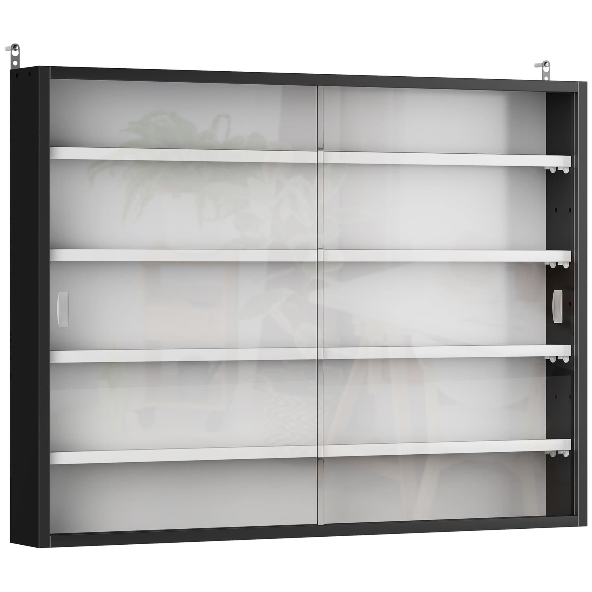 HOMCOM Vitrine murale pour objets de collection 5 étagère réglables en hauteur et 2 portes coulissantes 80 x 9,5 x 60 cm noir