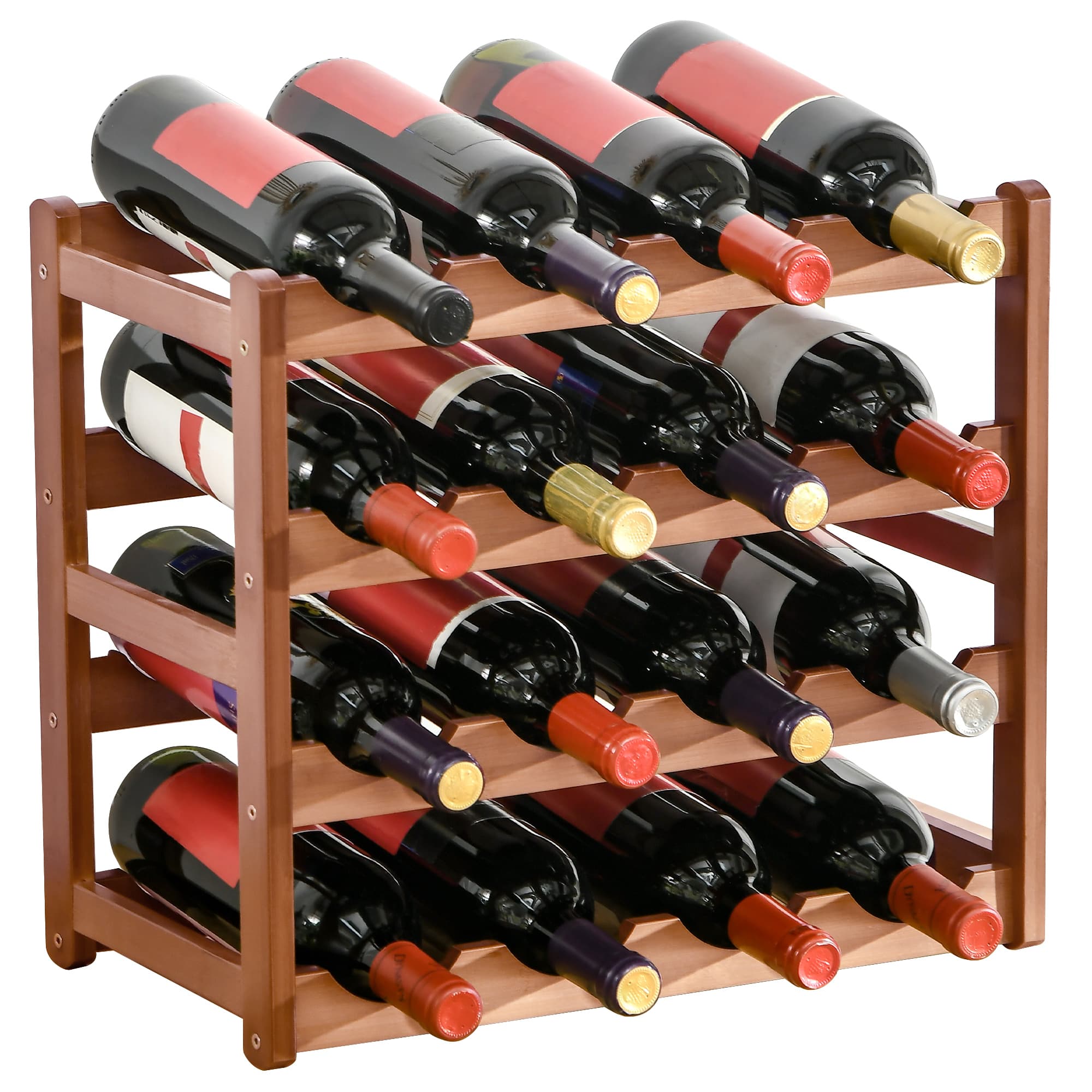 HOMCOM Range-Bouteilles Bambou 4 Niveaux 16 Bouteilles Design Élégant Marron Aosom France