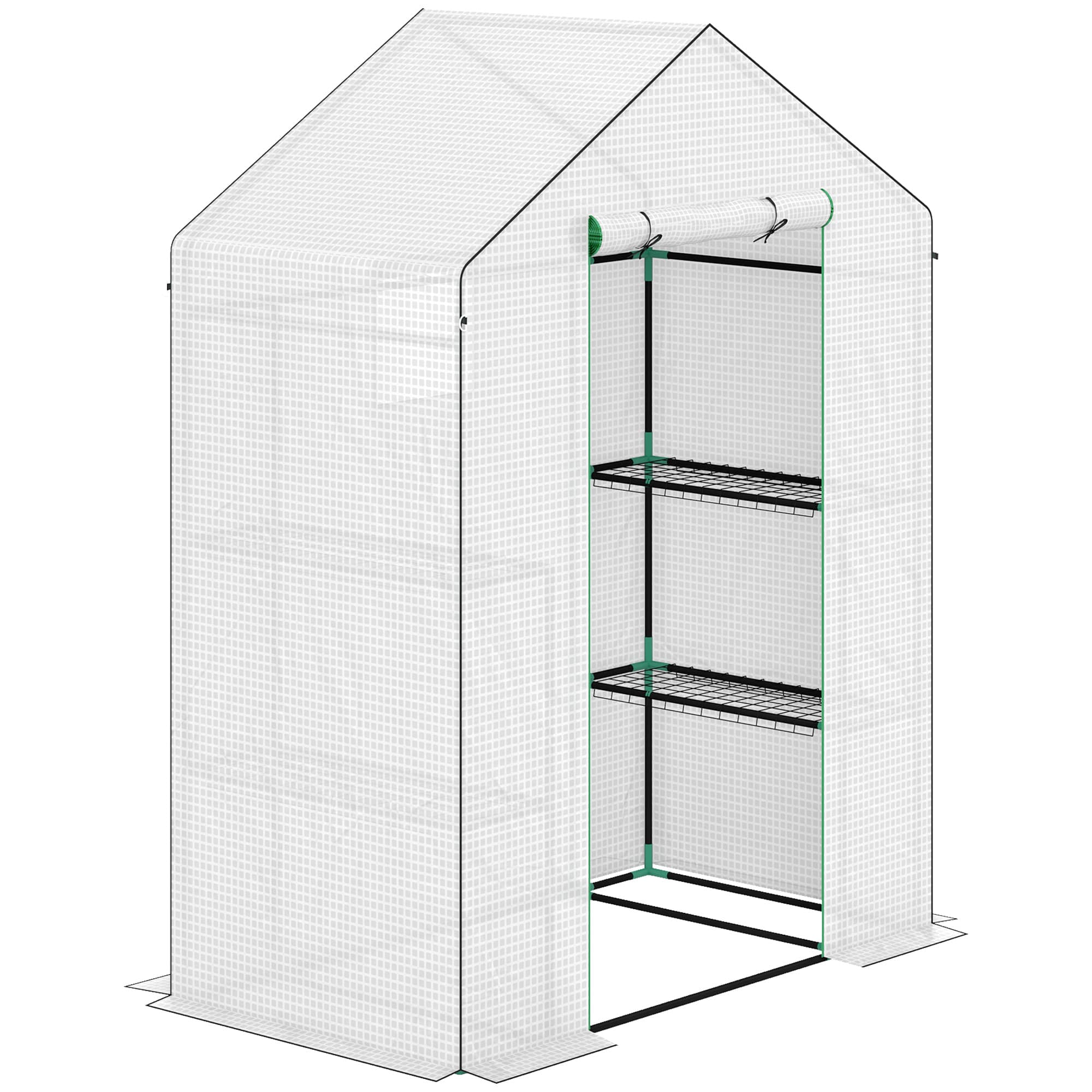 Outsunny Serre de jardin avec 1 porte 1 fenêtre étagères 3 niveaux pour Légumes Plantes Fleurs Bâche PE 143 x 74 x 190 cm blanc