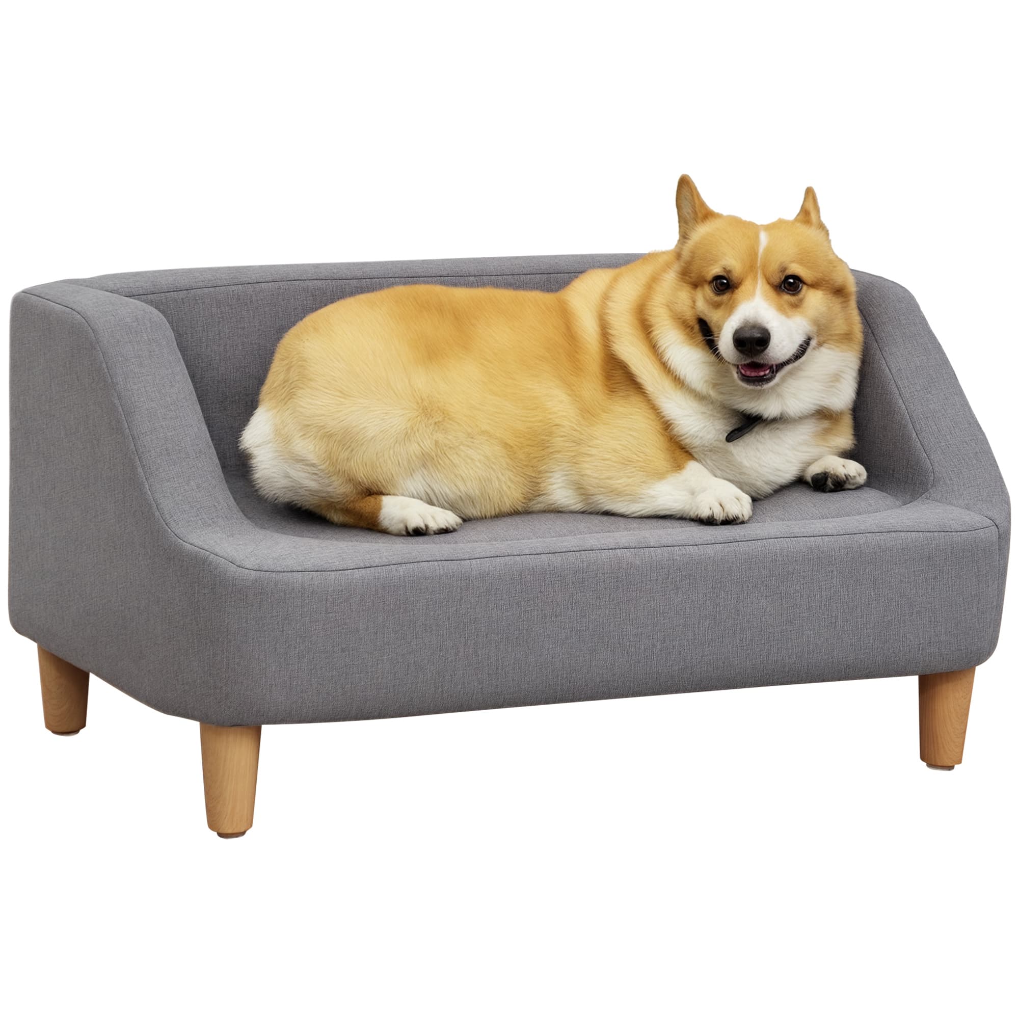 PawHut Canapé pour chien lit canapé chiens style scandinave pieds en bois revêtement tissu déhoussable 75 x 55 x 39 cm - gris Aosom France