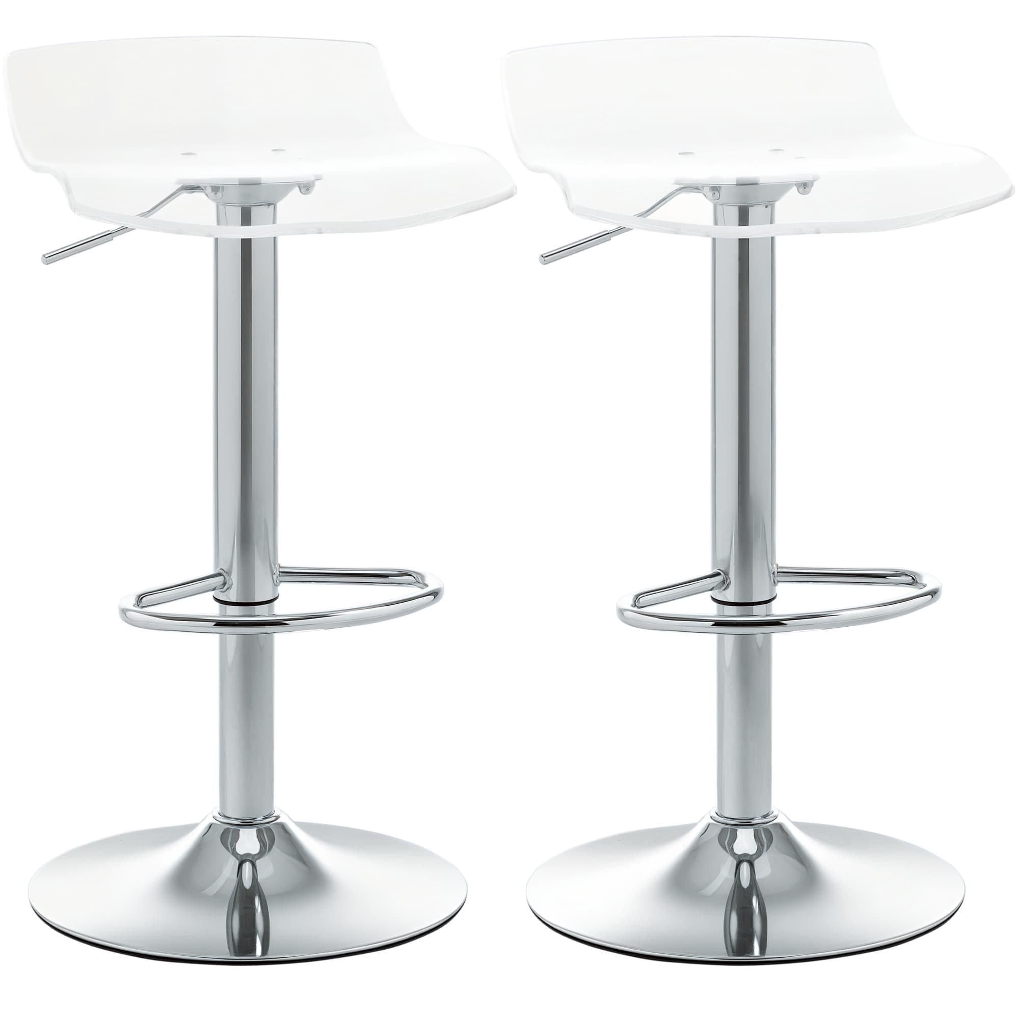 HOMCOM Lot de 2 tabourets de bar design contemporain assise acrylique et piètement métal pivotant 360°hauteur réglable avec repose-pieds