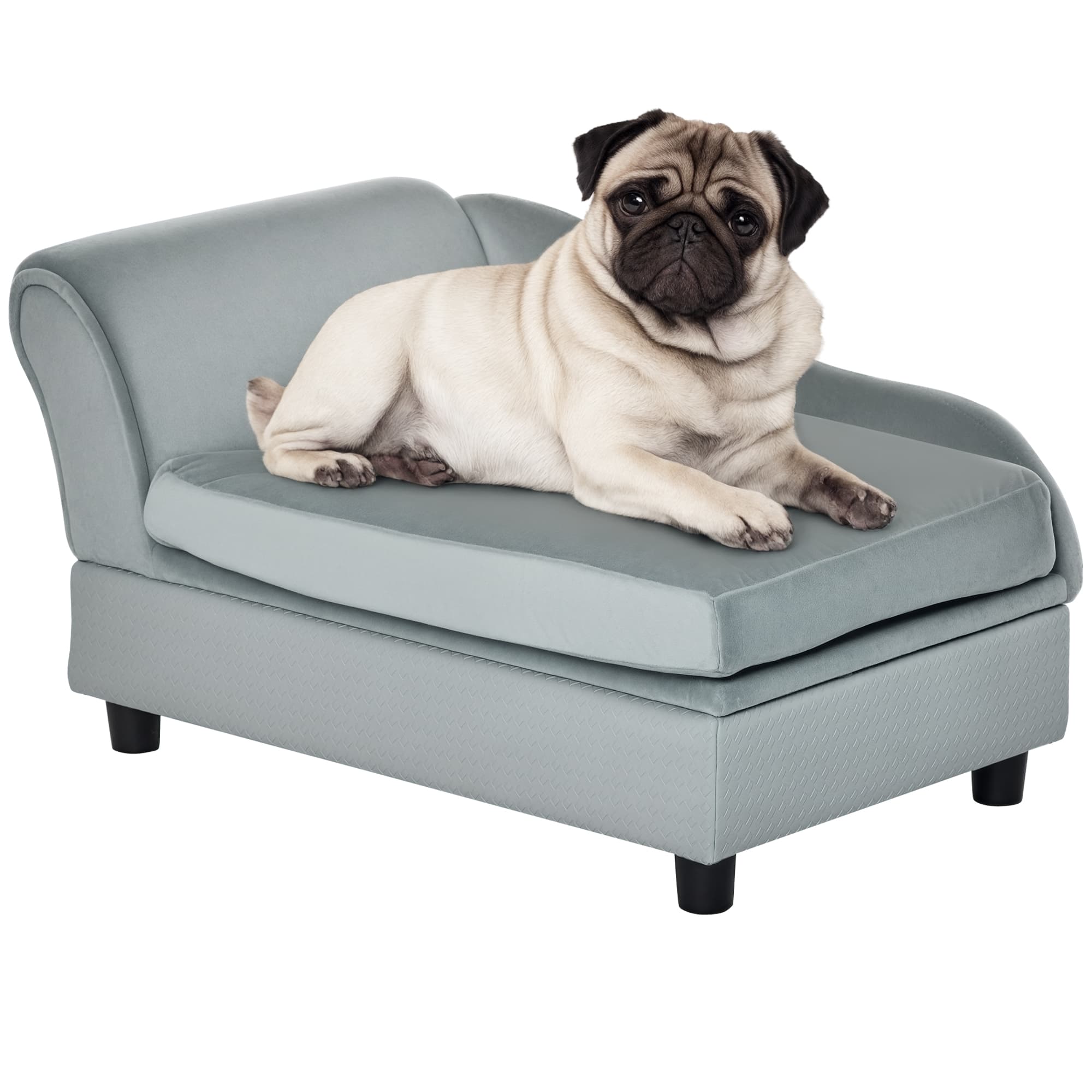 PawHut Canapé Chien Chat Bleu avec Coffre Rangement Coussin Amovible Confort Supérieur 76x45x41,5cm Aosom France