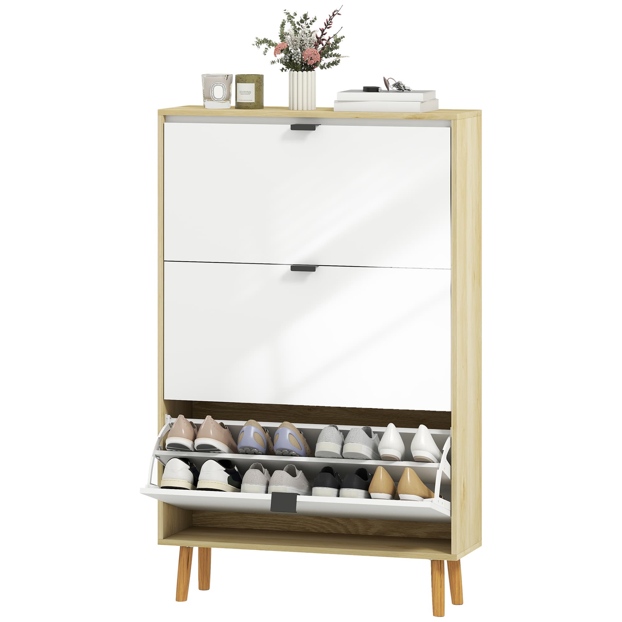 HOMCOM Meuble à Chaussures Moderne Slim avec 3 Tiroirs Basculants pour 24 Paires de Chaussures, 80x24x127 cm, Blanc