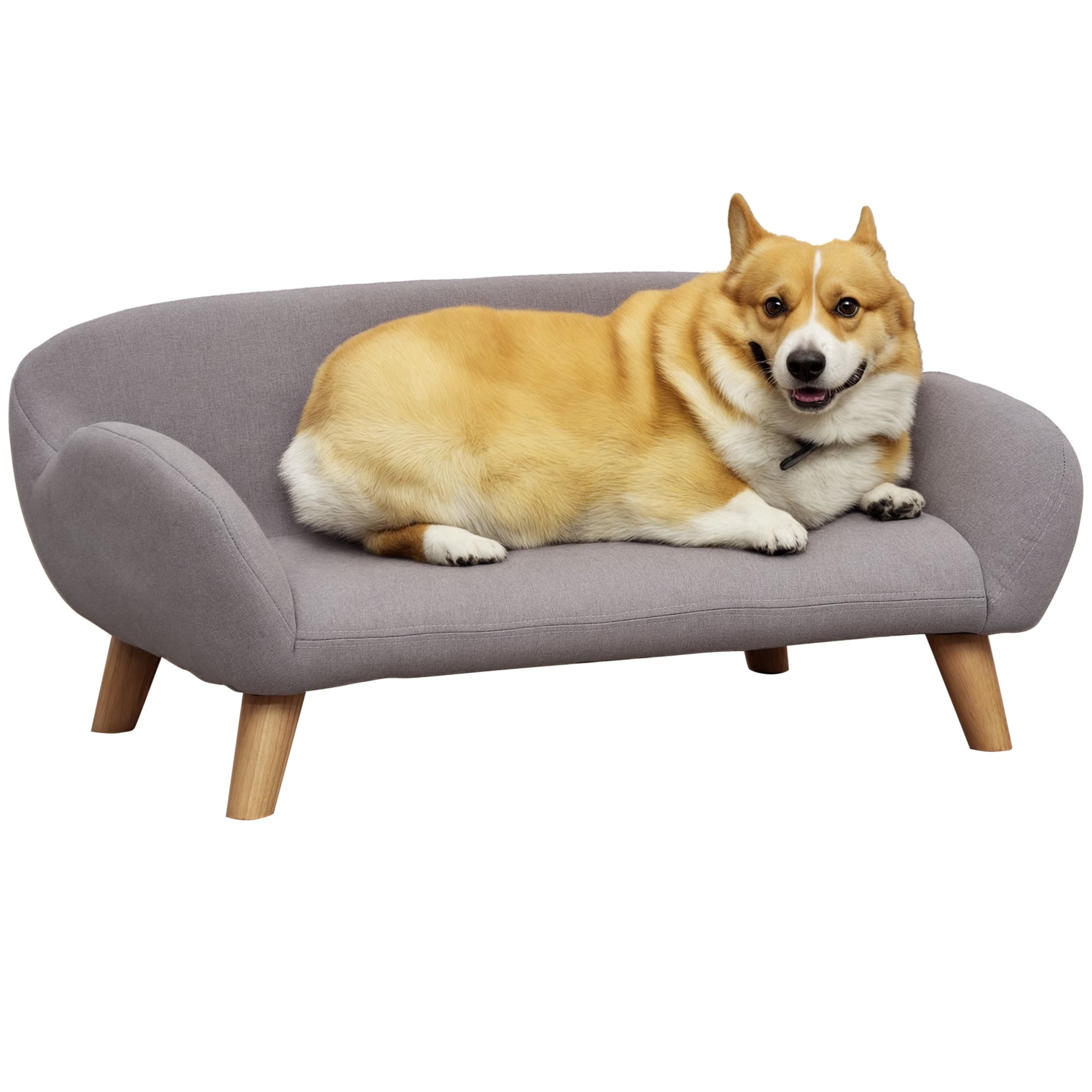 PawHut Canapé pour chien canapé pour animal de compagnie style scandinave pieds effilés en bois revêtement tissu déhoussable 72 x 44 x 31 cm - gris