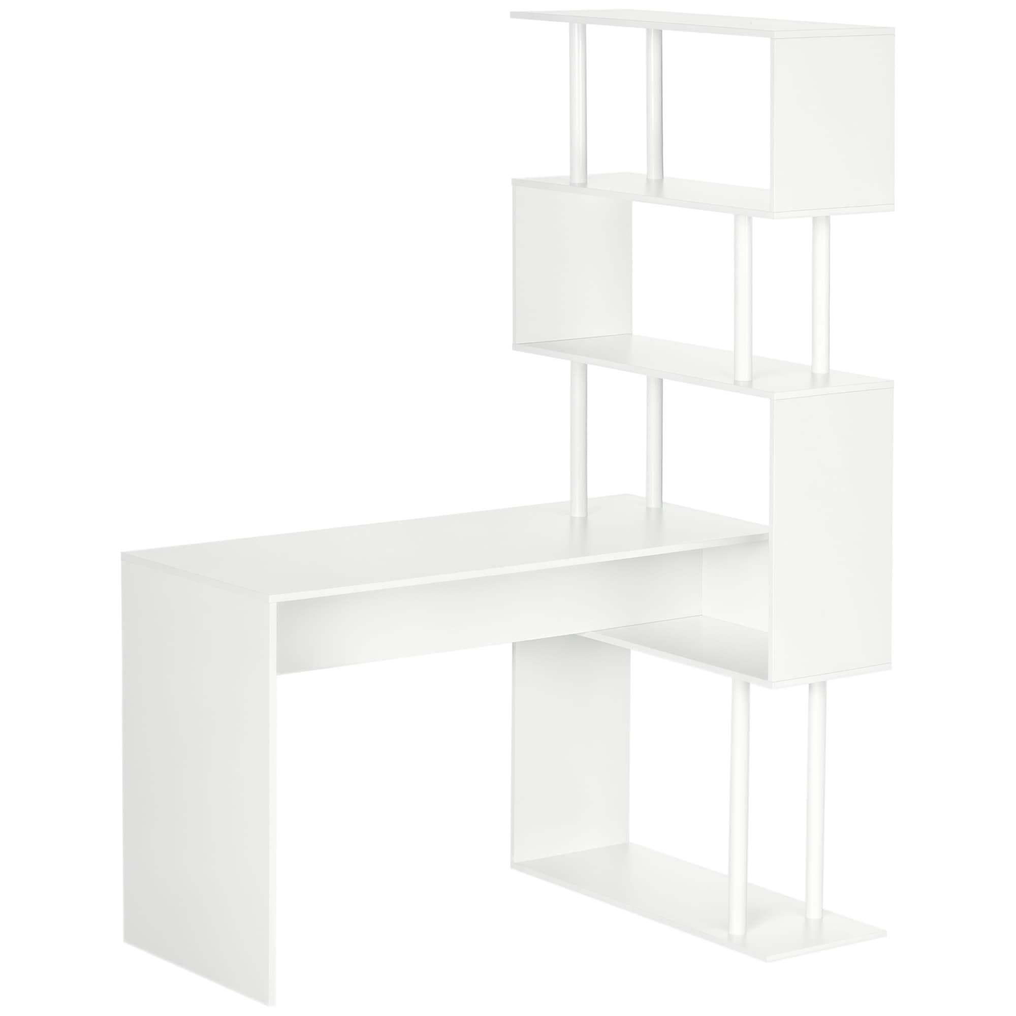HOMCOM Bureau d'angle bureau informatique en forme de L avec étagères à 4 niveaux en bois 120 x 80 x 176 cm blanc Aosom France