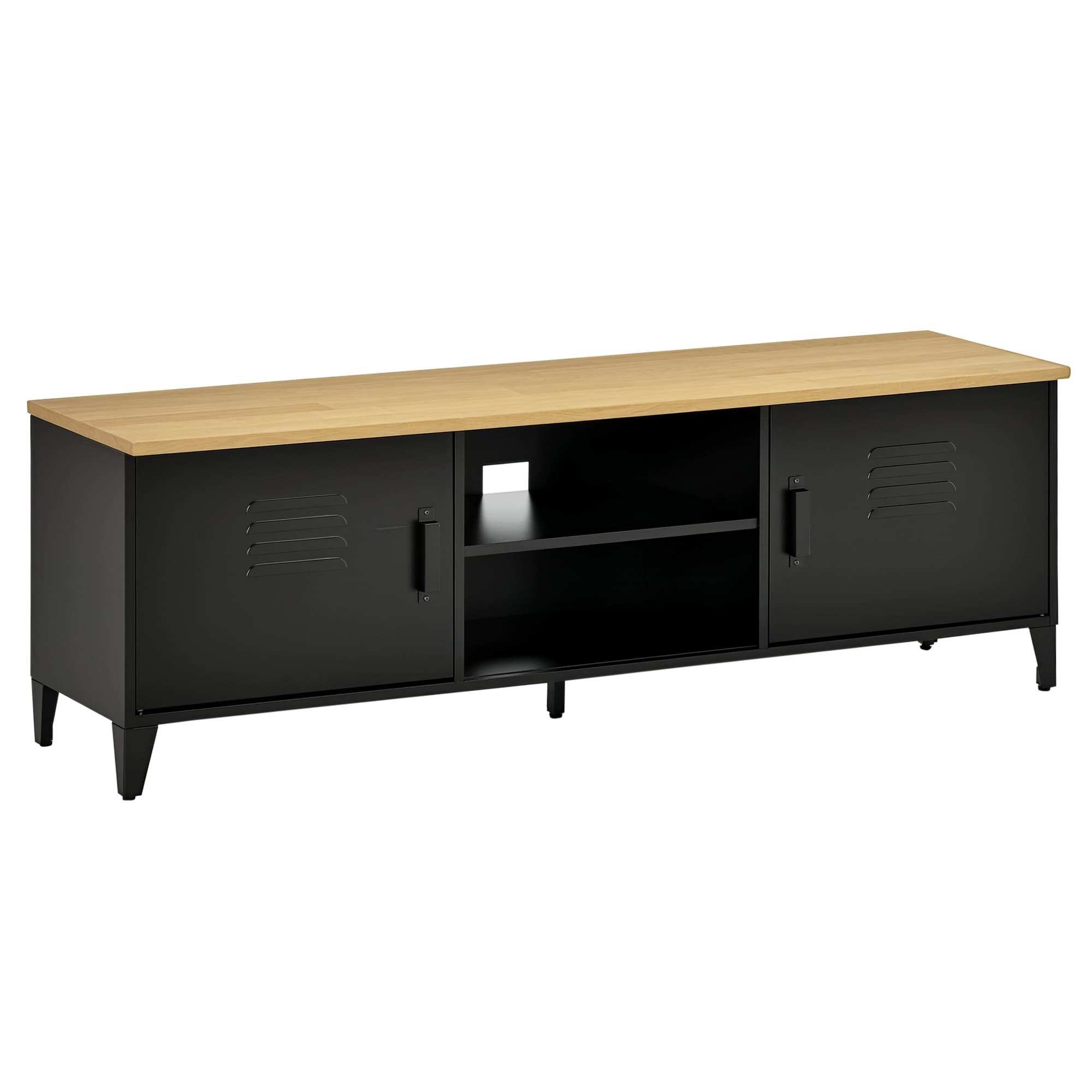 HOMCOM Meuble TV design industriel 2 niches 2 placards tôle métal bois d'hévéa Dim.150lLx 40l x 50H cm