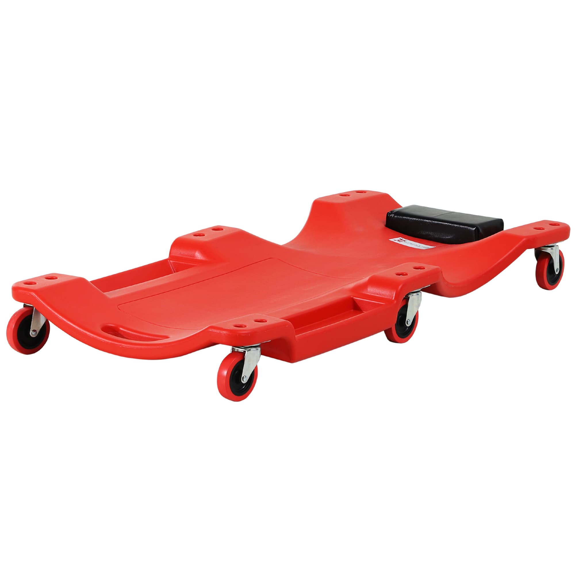 DURHAND Chariot de Mécanicien avec Repose-Tête Rembourré et 2 Plateaux Latéraux en Plastique Rouge, 100x48x12 cm