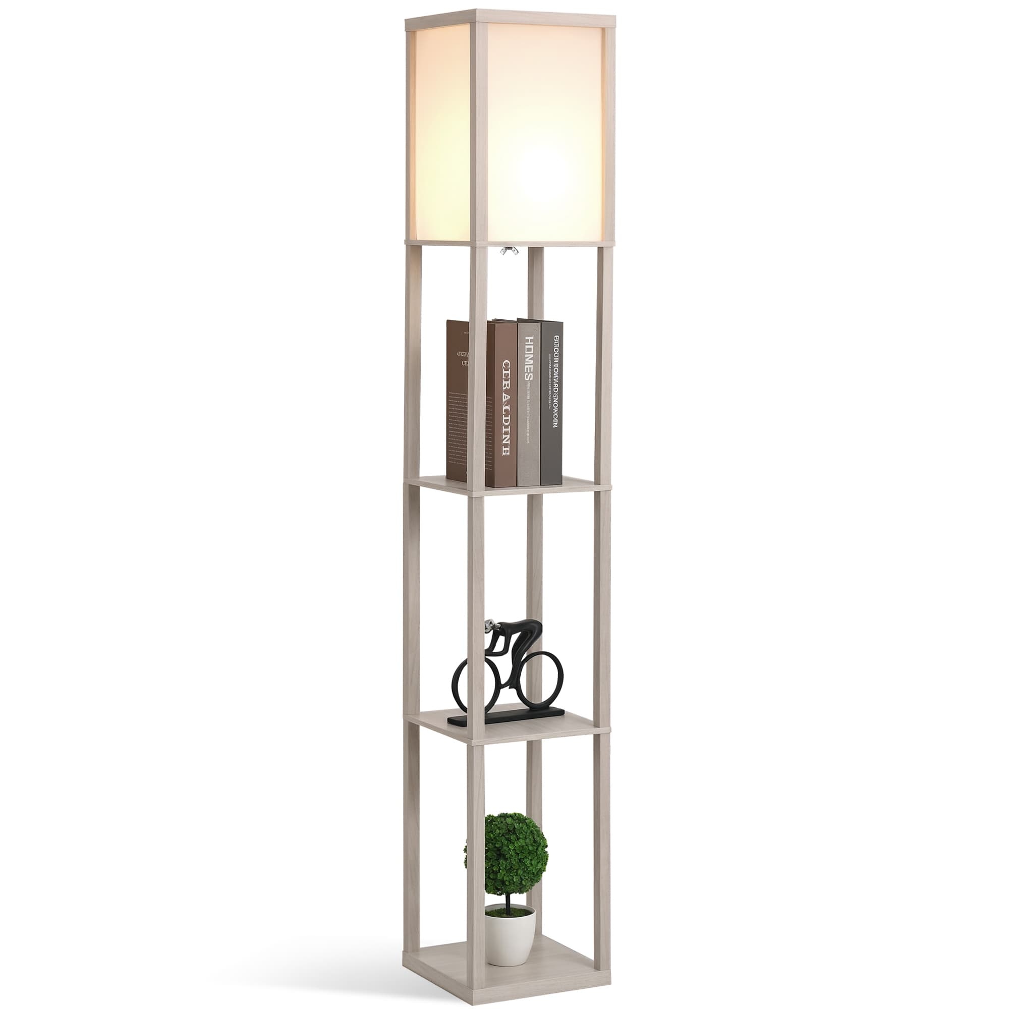 HOMCOM Lampadaire étagère Lampe étagère 26L x 26l x 160H cm 3 étagères 4 Niveaux MDF Gris Clair