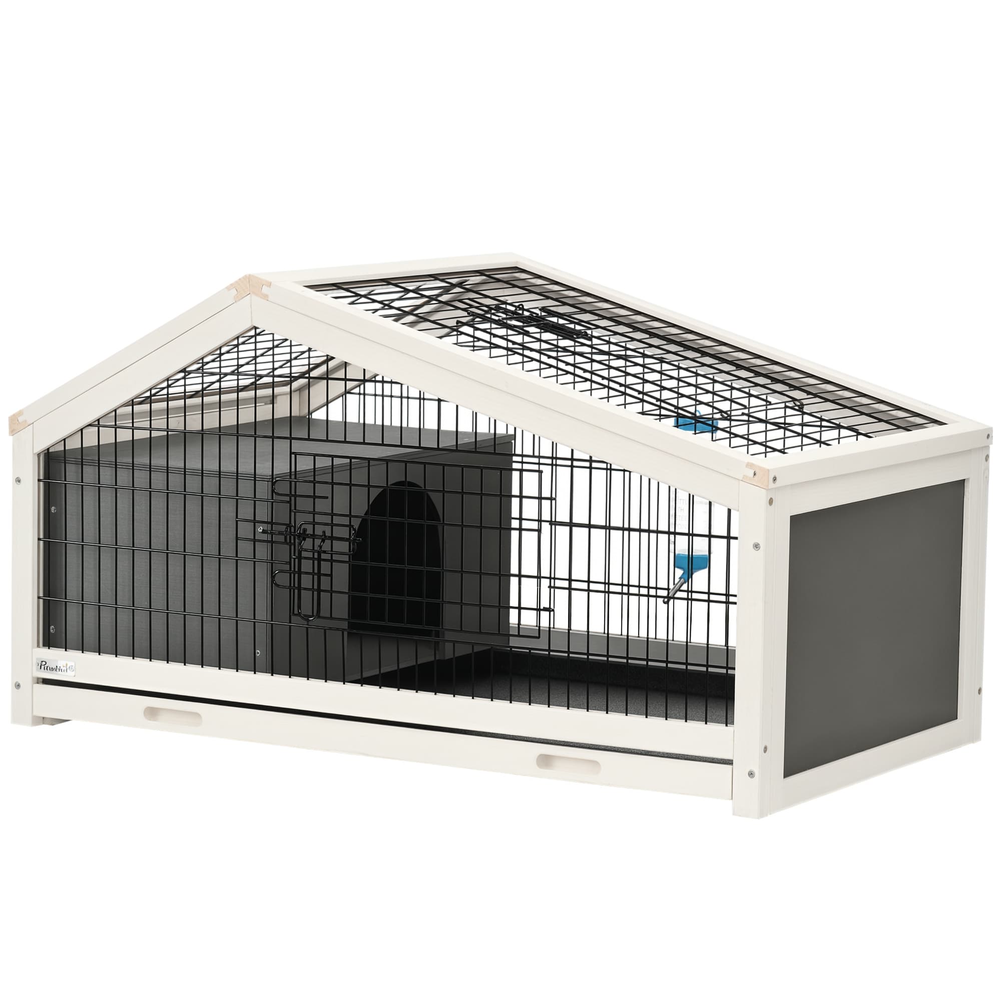 PawHut Clapier cage à Lapins rongeurs avec bouteille d'eau 2 portes verrouillables tiroir à déjection gris et blanc Aosom France