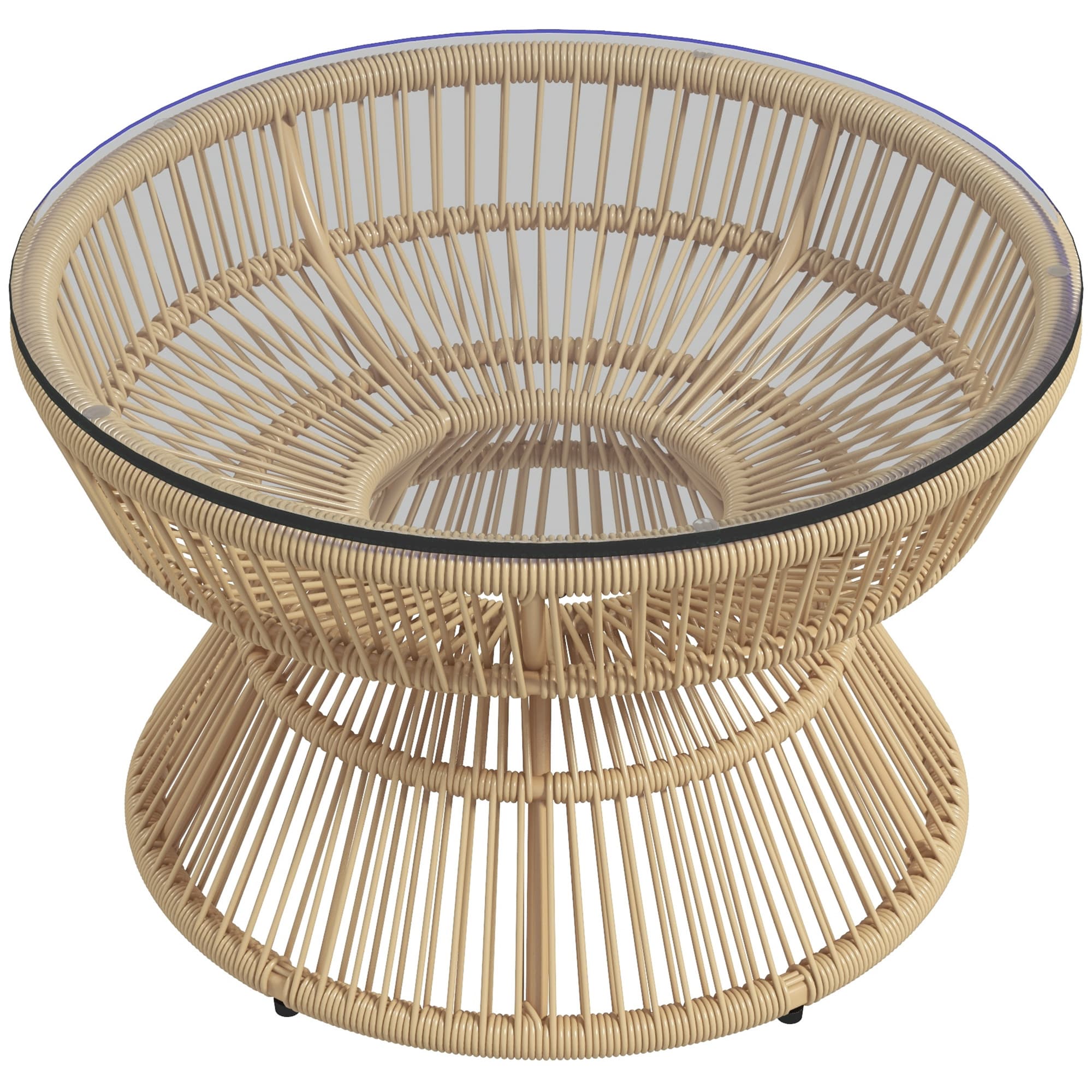 Outsunny Table basse de jardin ronde, table d'appoint en résine aspect rotin et plateau verre trempé Ø60 x 37H cm