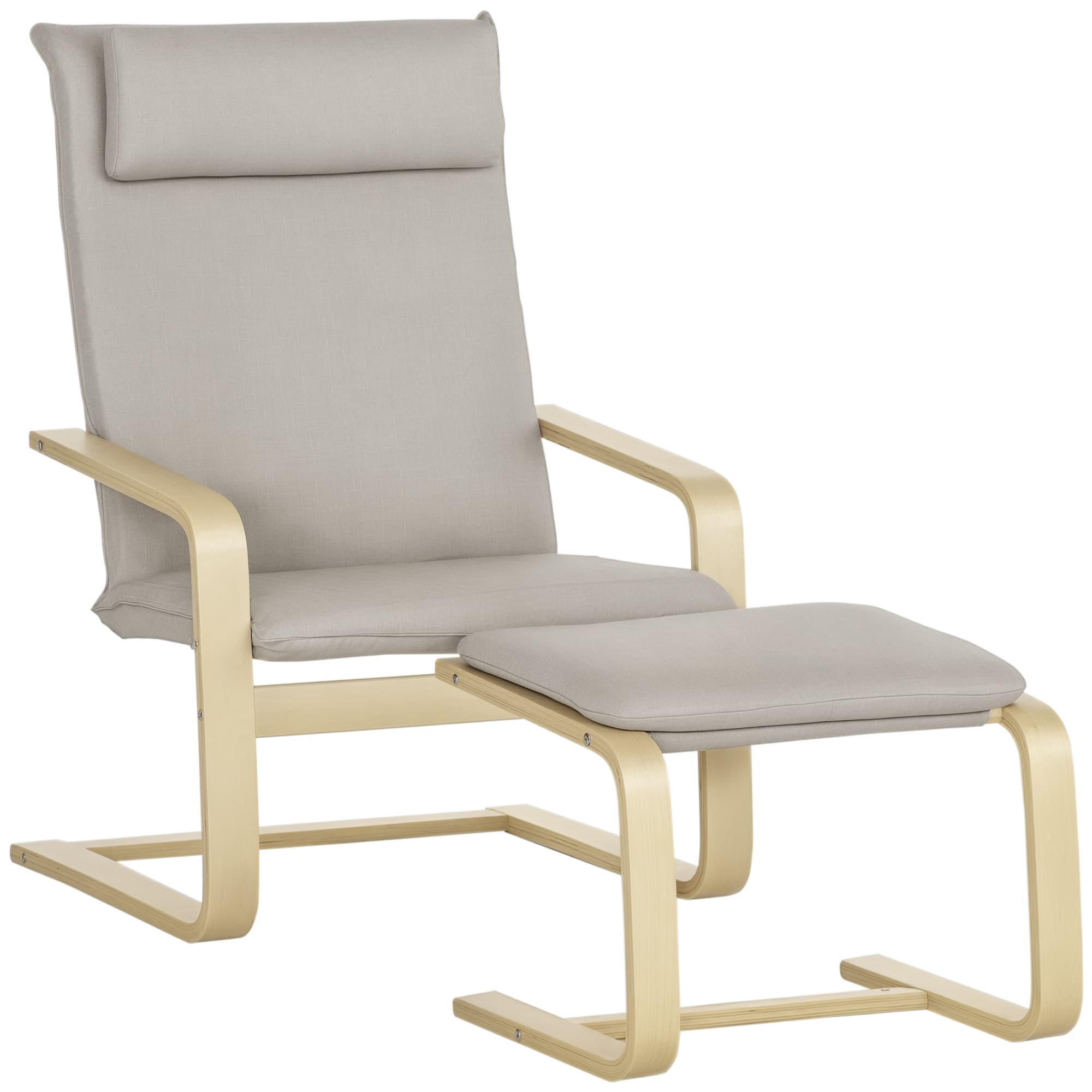 HOMCOM Fauteuil relax avec repose-pieds et coussin appui-tête - bois et tissu effet lin - dim. 67I x 69P x 100H cm - gris