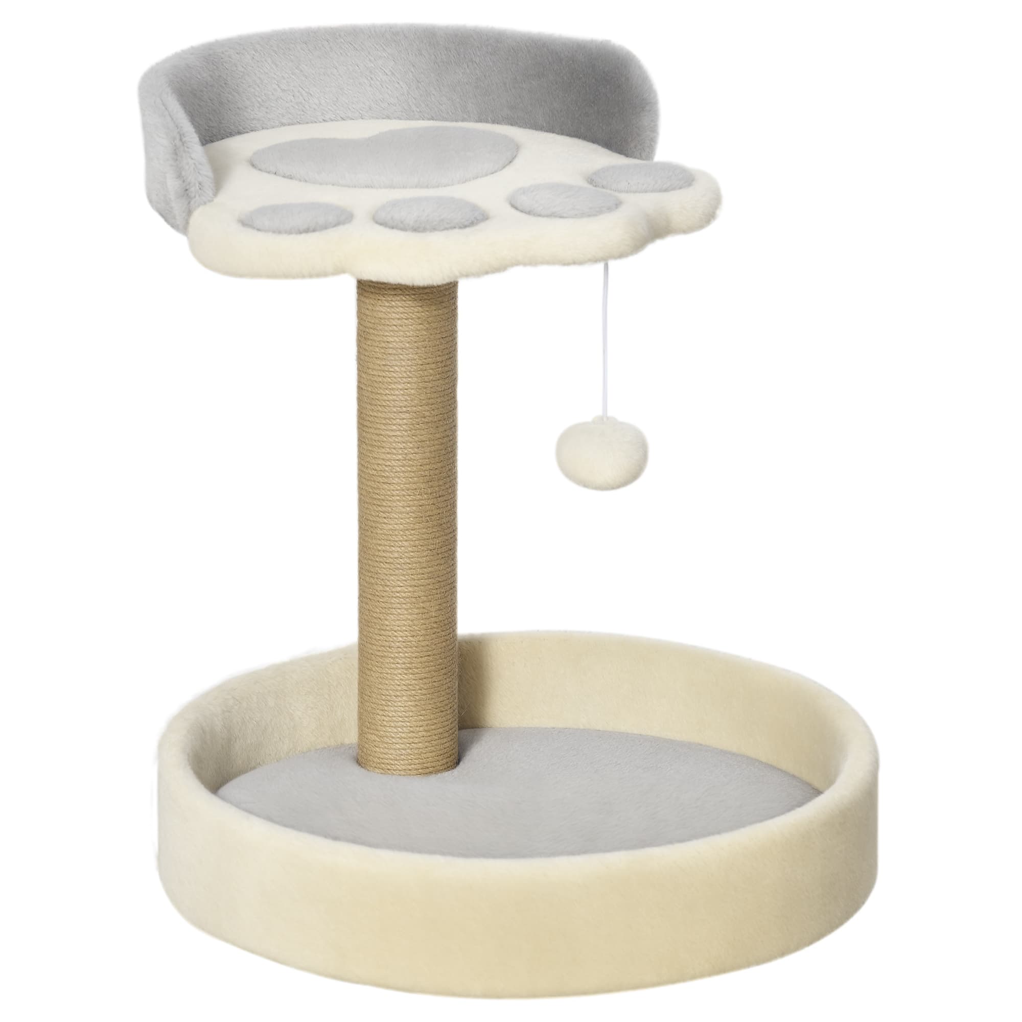 PawHut Arbre à Chat Design Patte avec 2 Plateformes, Pompon Suspendu 44cm en Sisal Gris Aosom France